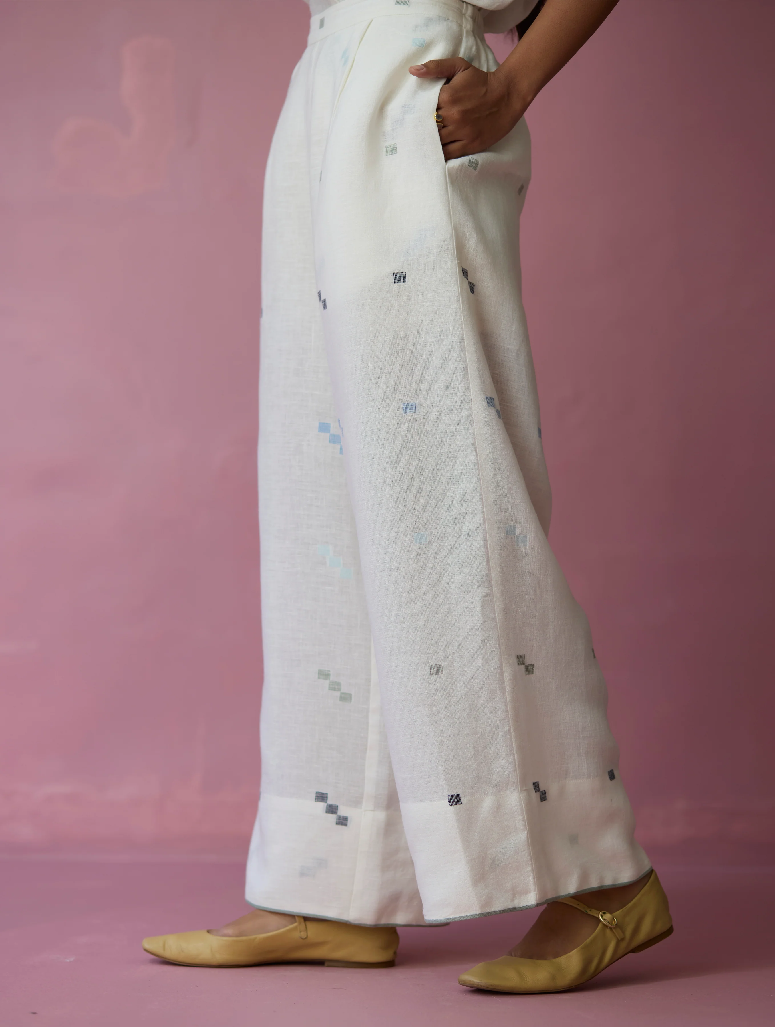 Ikara Jamdani Linen Kurta Set - Ivory - Image 20