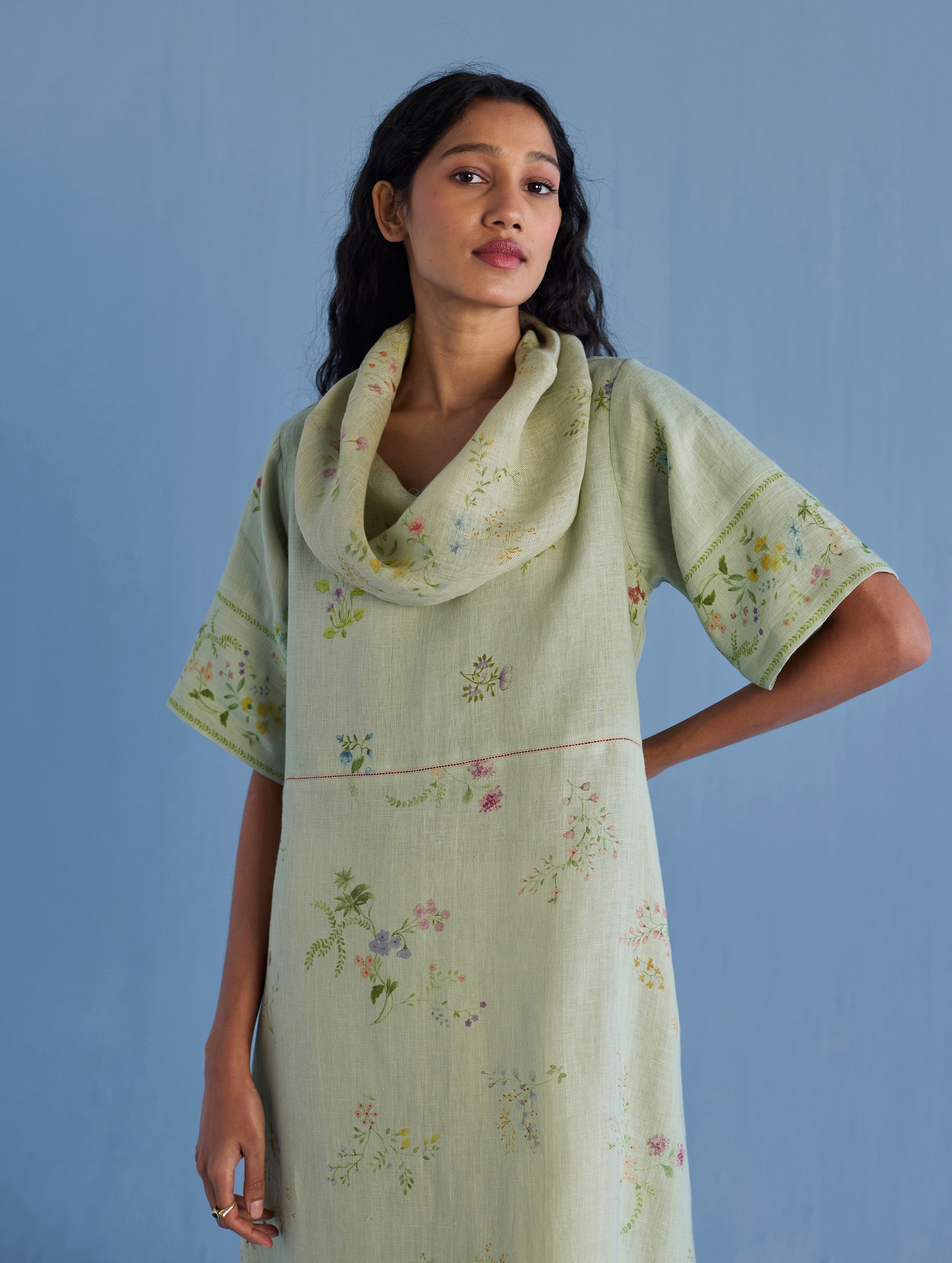 Imara Cowl Neck Linen Dress - Mint - Image 2