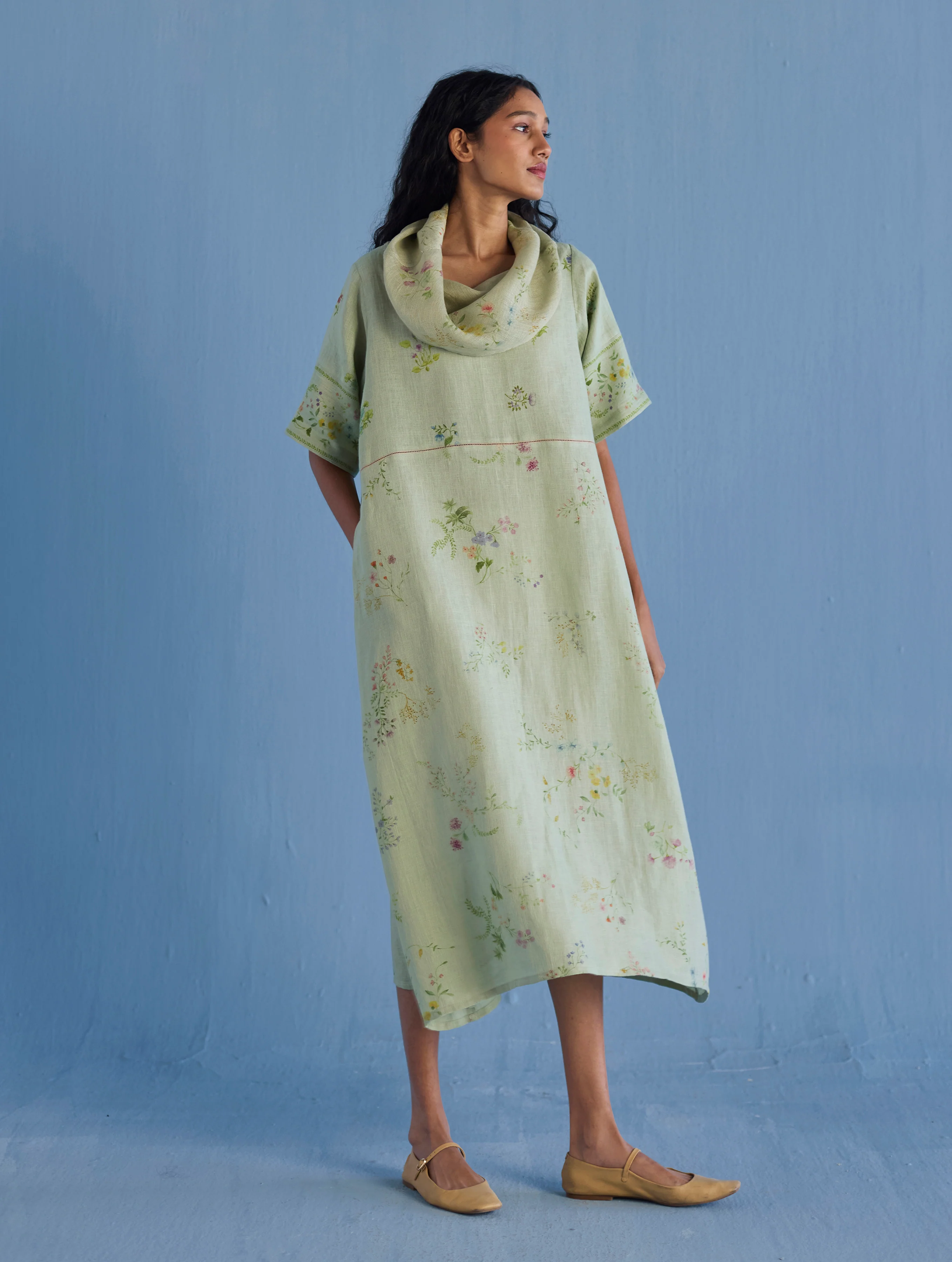 Imara Cowl Neck Linen Dress - Mint - Image 3