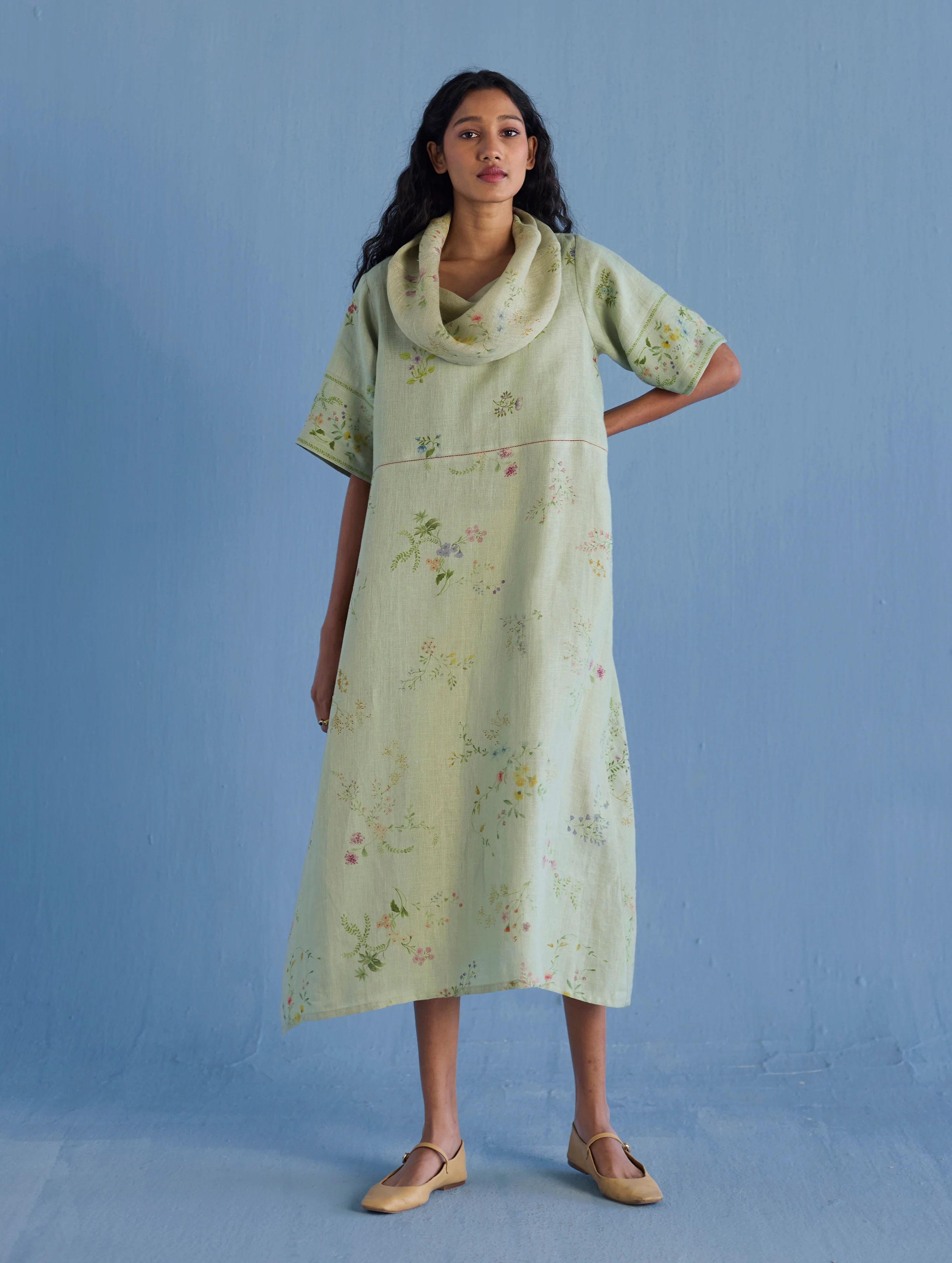 Imara Cowl Neck Linen Dress - Mint - Image 4