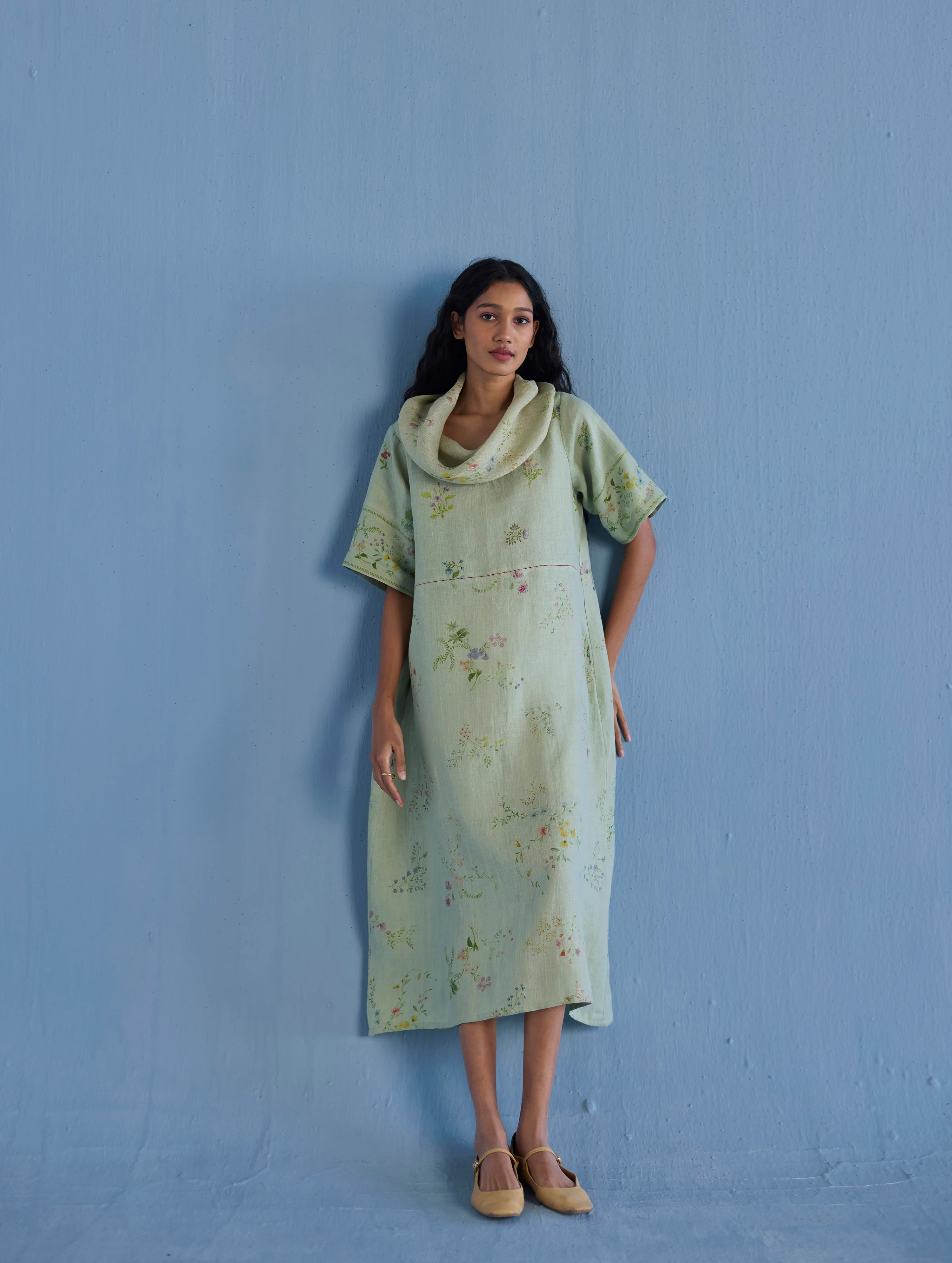 Imara Cowl Neck Linen Dress - Mint - Image 7
