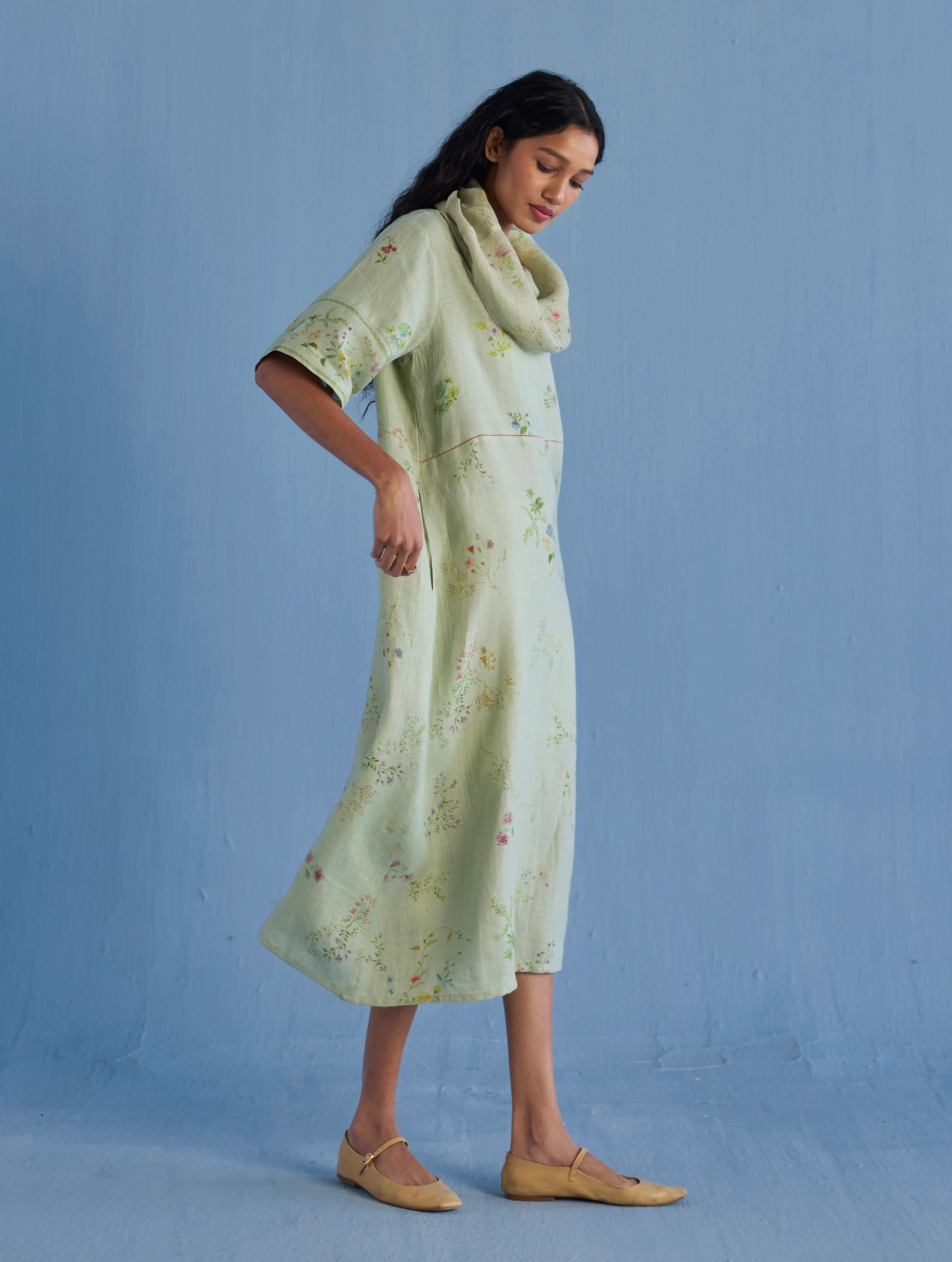 Imara Cowl Neck Linen Dress - Mint - Image 8