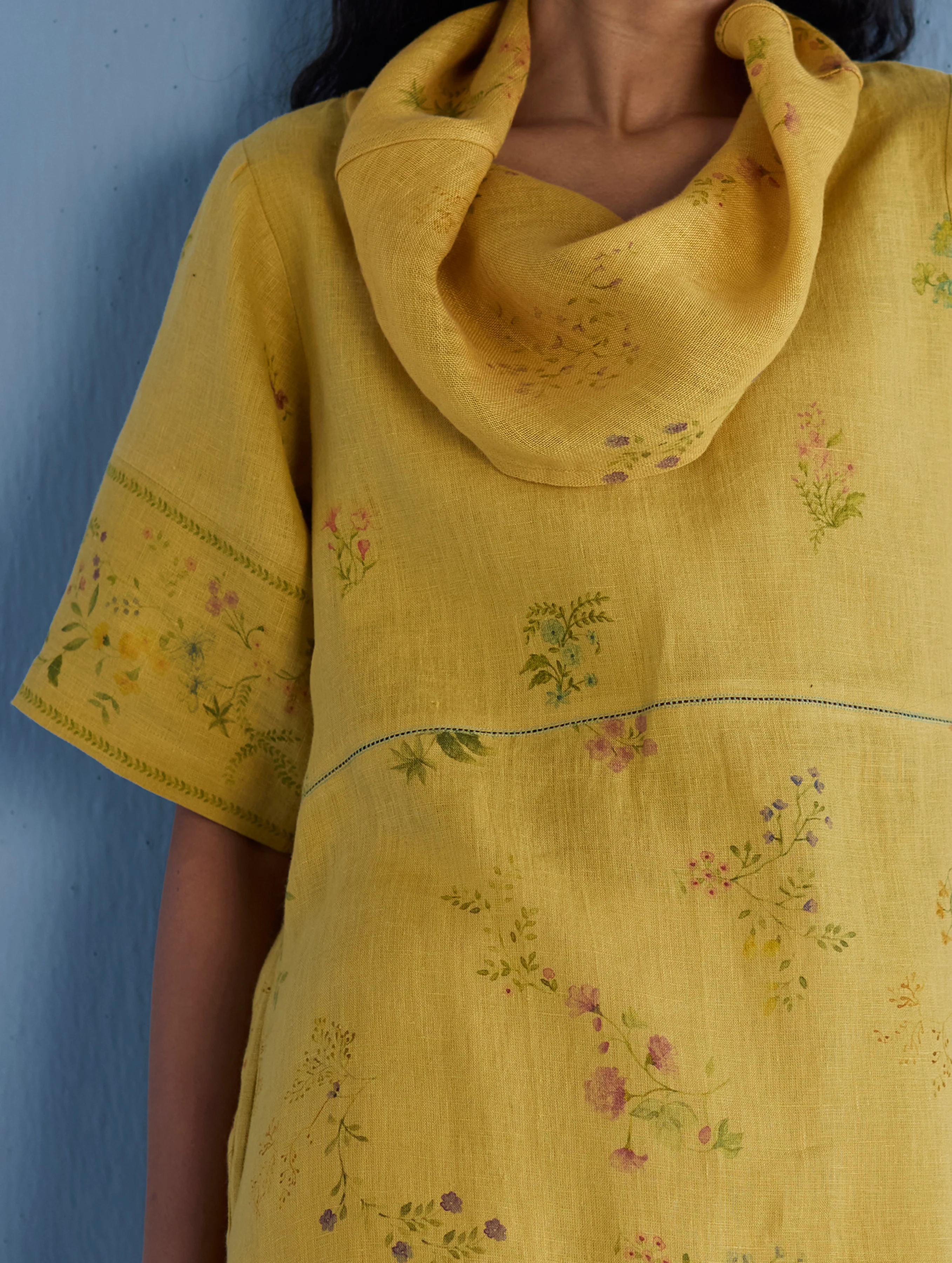 Imara Cowl Neck Linen Dress - Ochre - Image 2