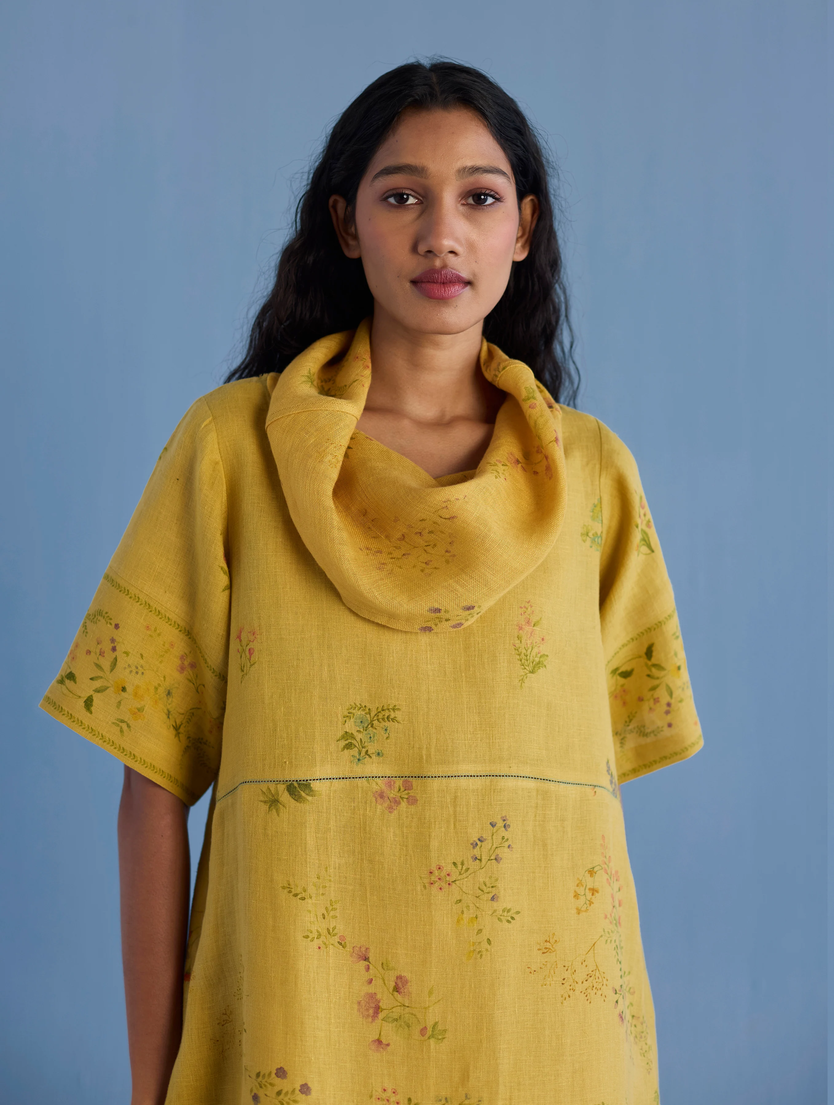 Imara Cowl Neck Linen Dress - Ochre - Image 4