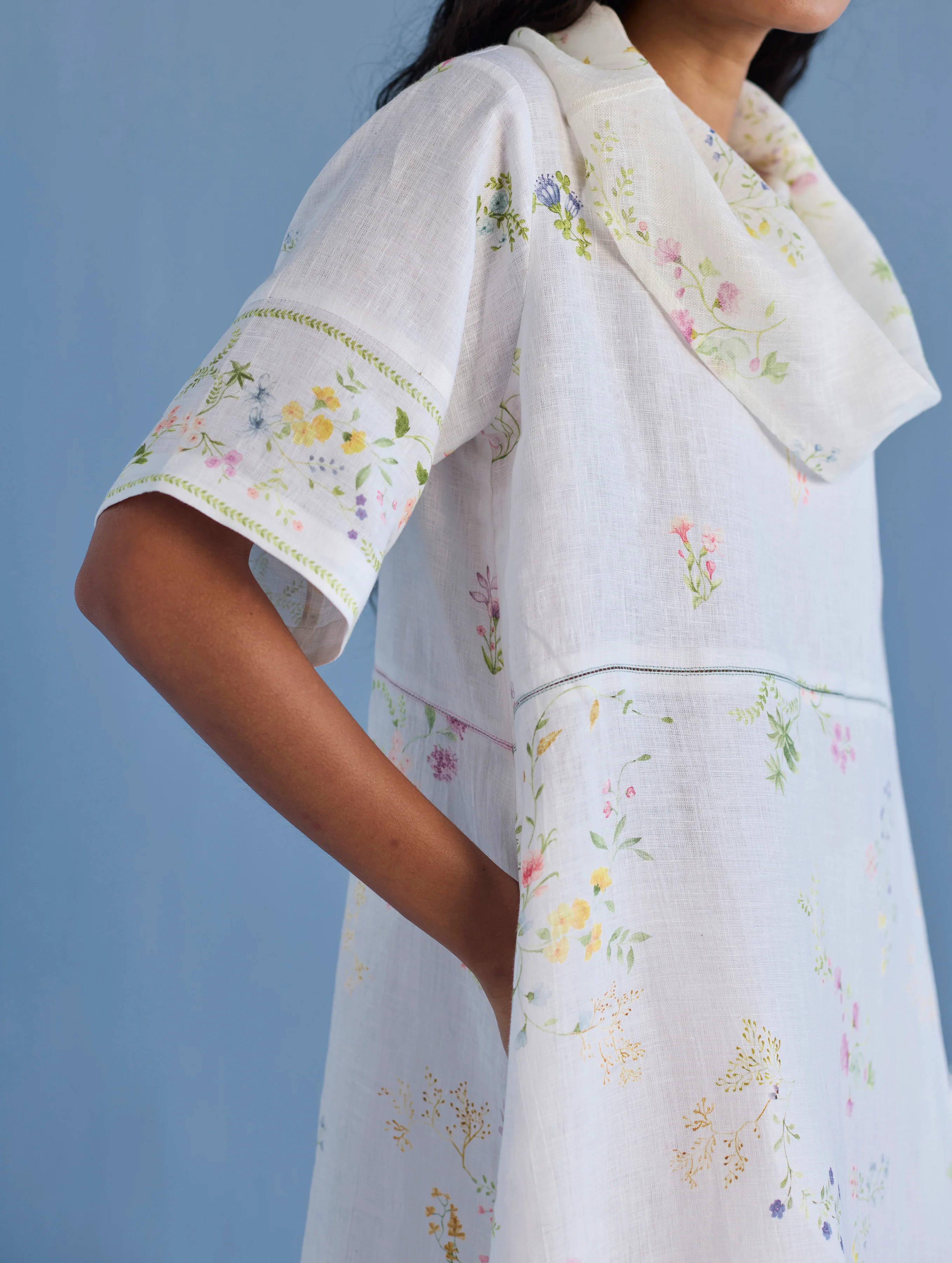 Imara Cowl Neck Linen Dress - White - Image 2
