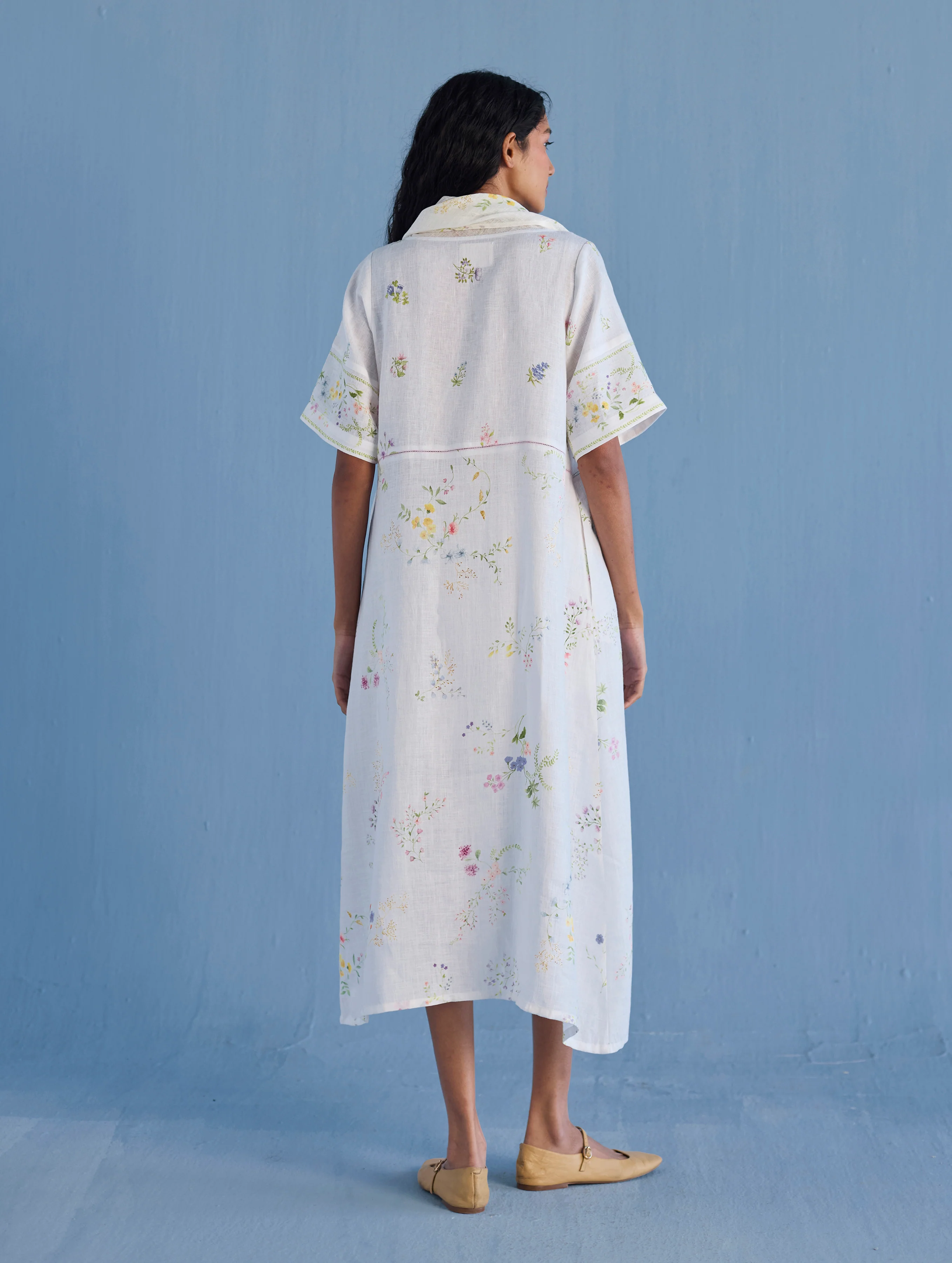 Imara Cowl Neck Linen Dress - White - Image 3