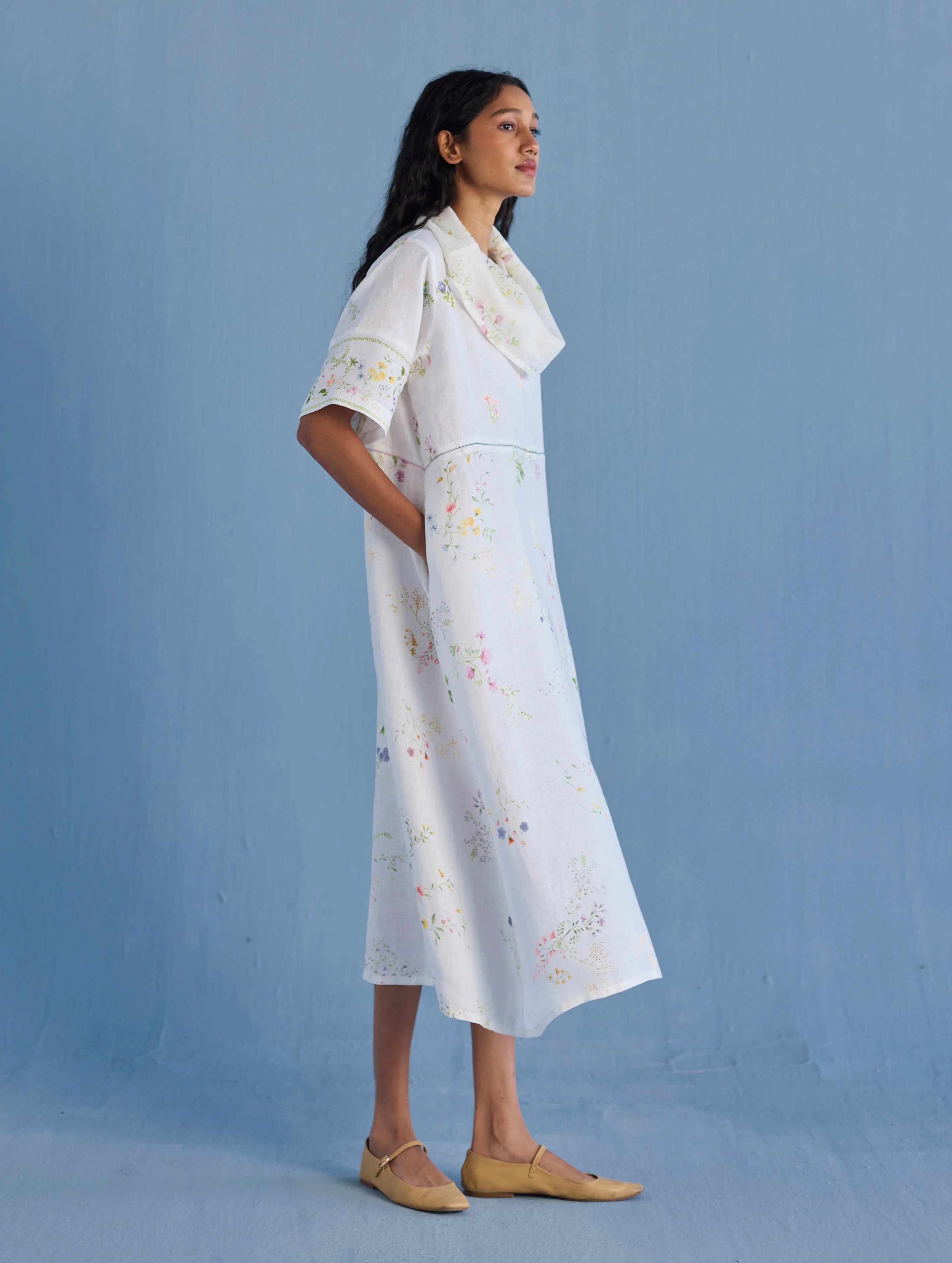 Imara Cowl Neck Linen Dress - White - Image 5