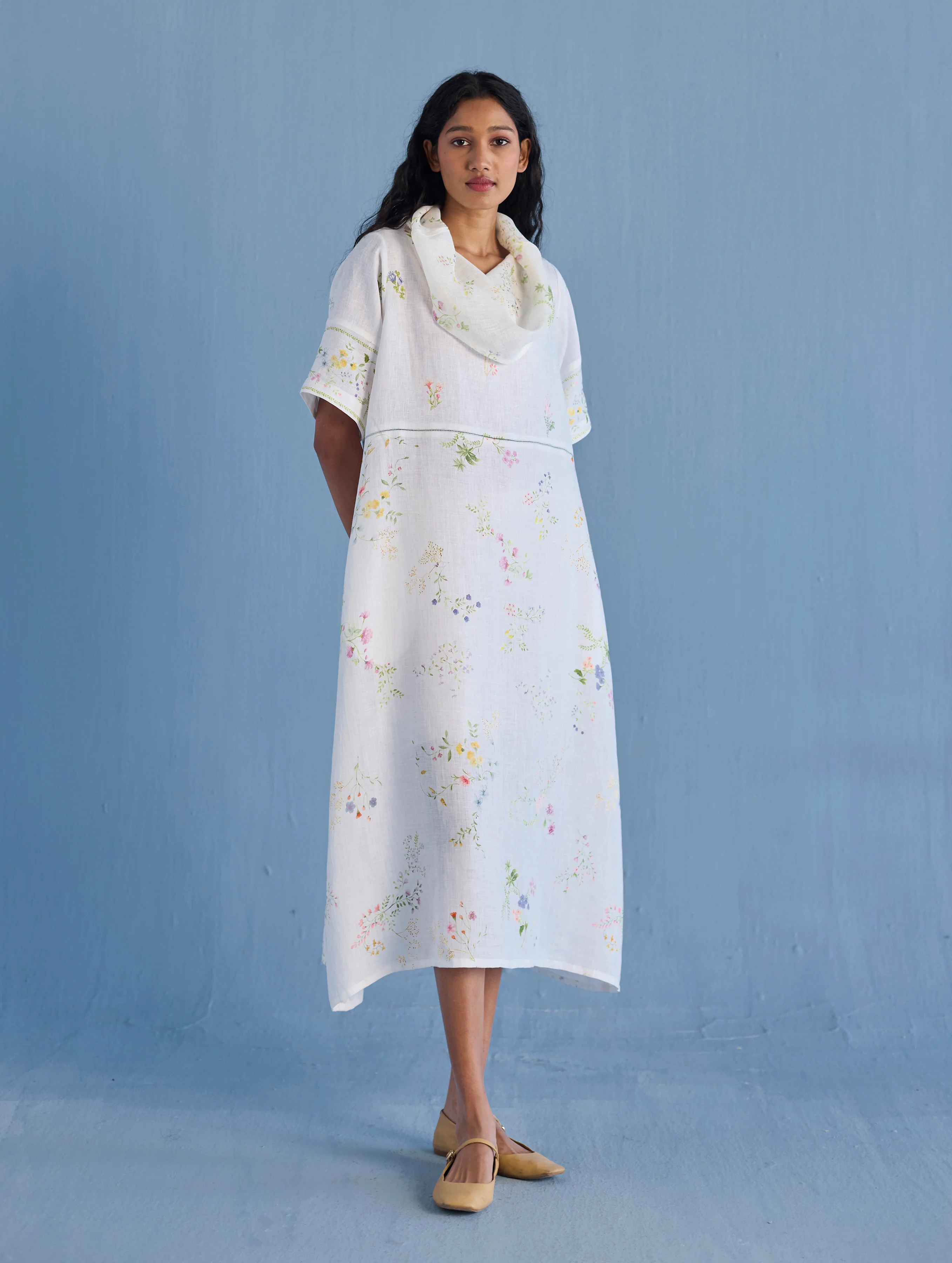 Imara Cowl Neck Linen Dress - White - Image 6