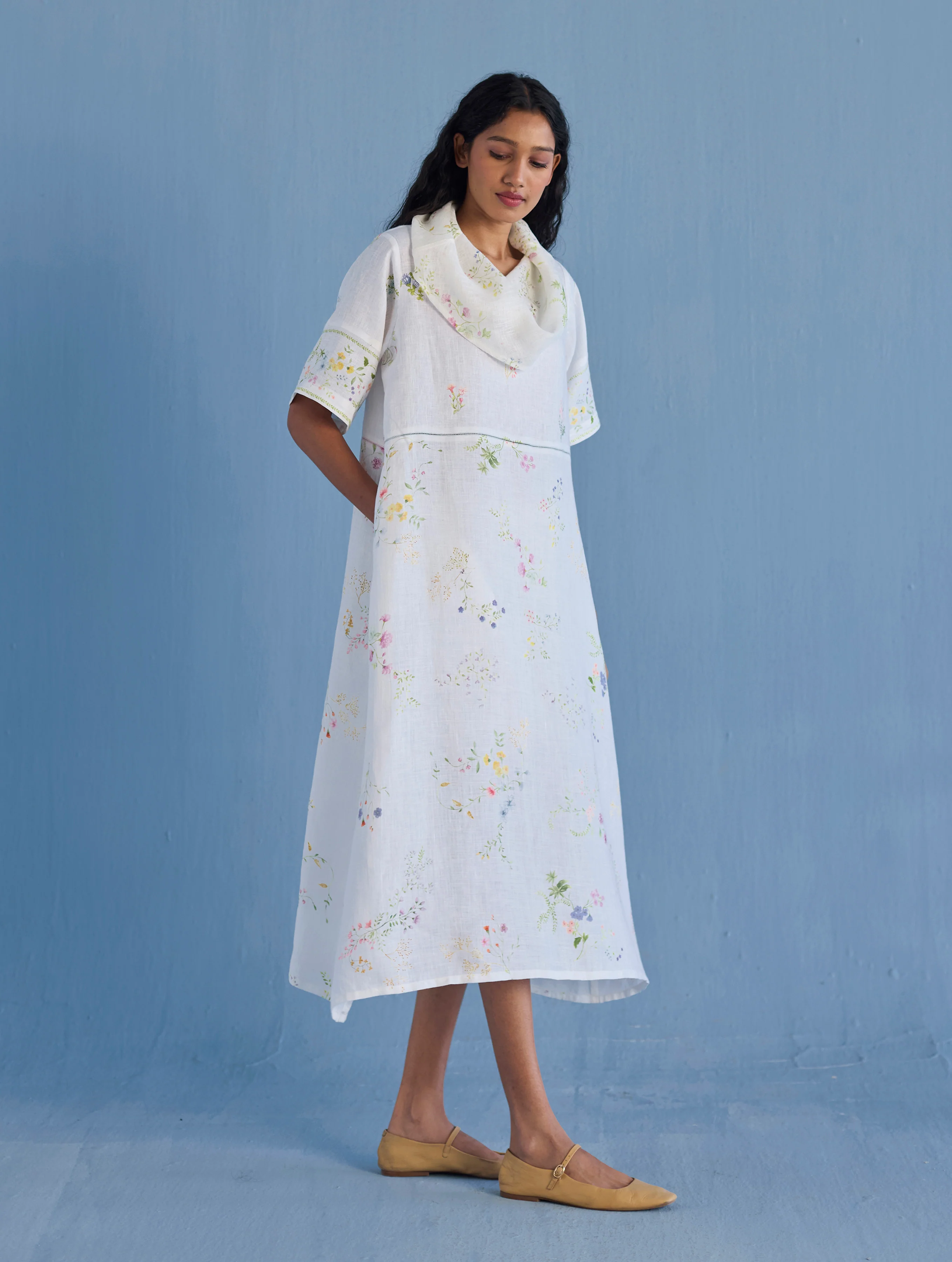 Imara Cowl Neck Linen Dress - White - Image 8
