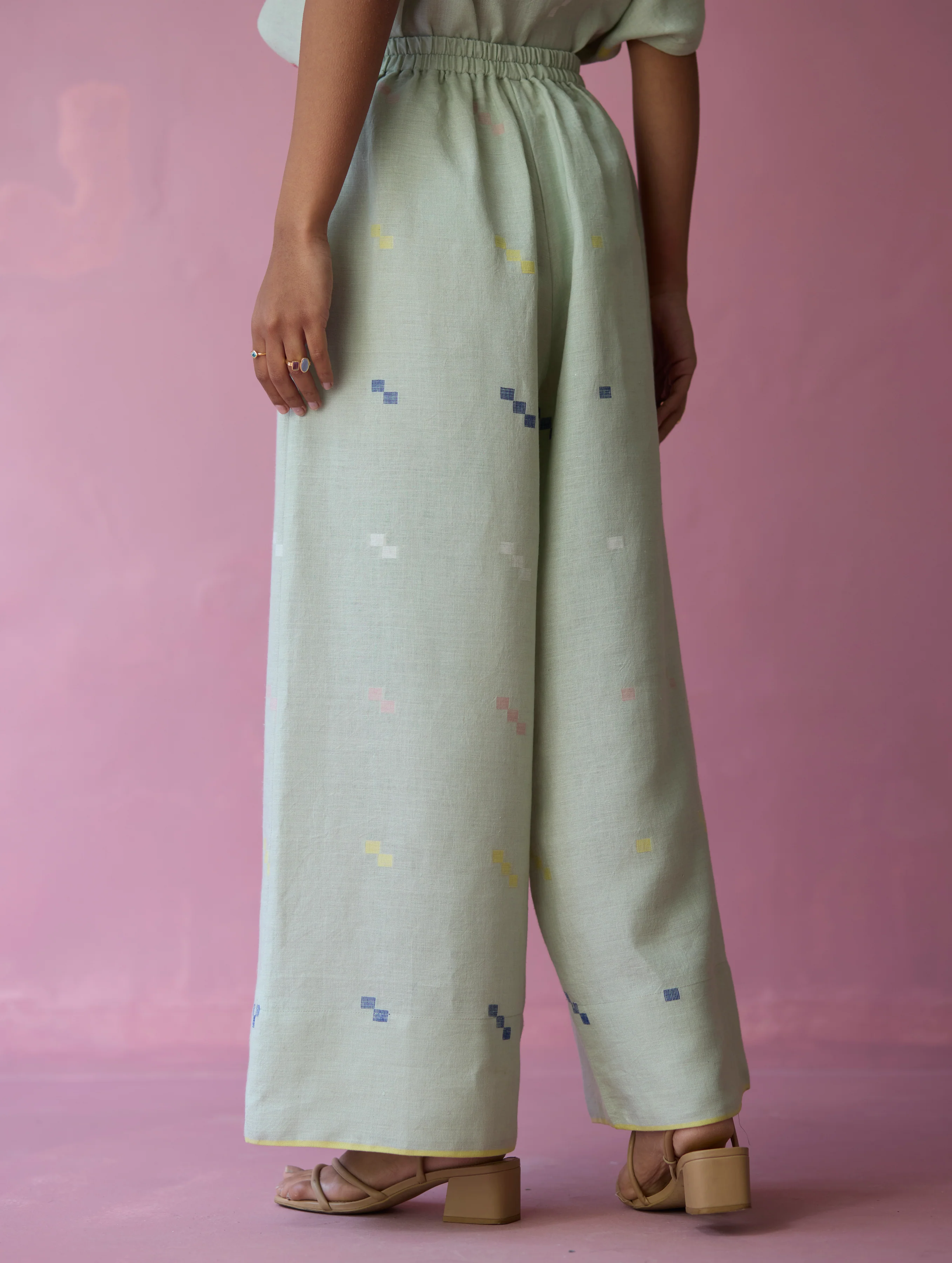 Imri Cuban Collared Jamdani Linen Co-ord Set - Aqua - Image 15