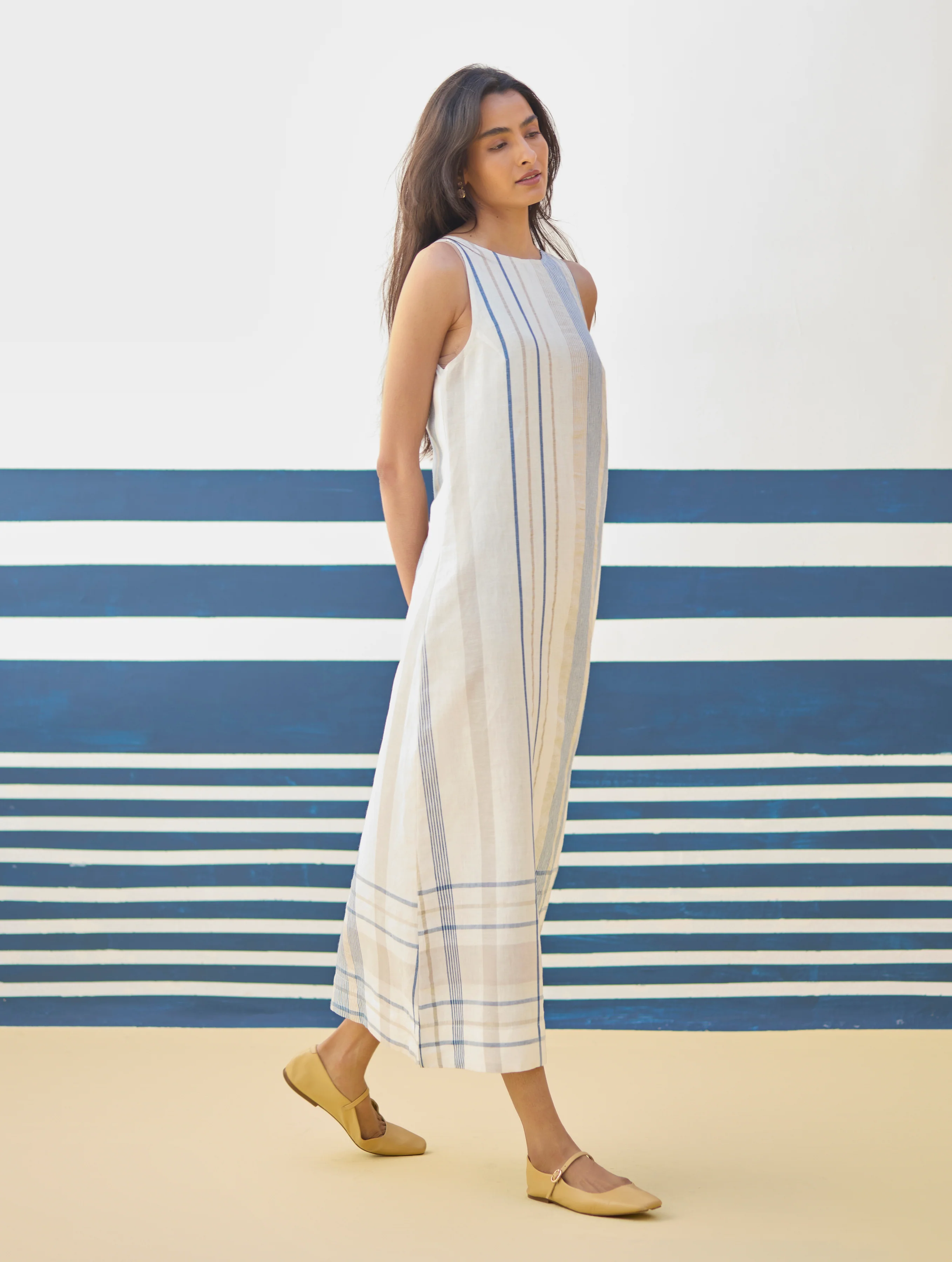 Inara Check Linen Dress With Blazer - Ivory - Image 5