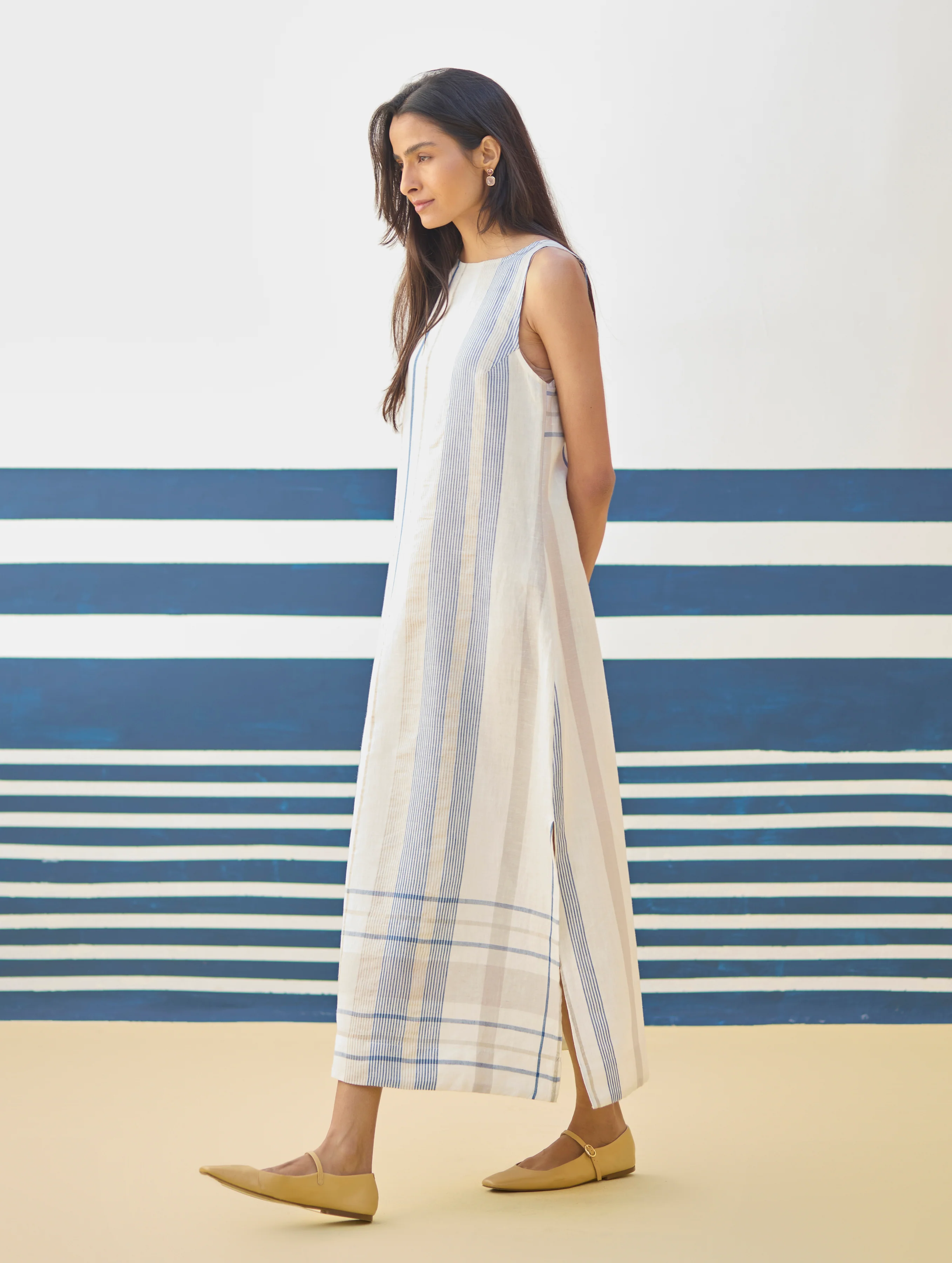 Inara Check Linen Dress With Blazer - Ivory - Image 6
