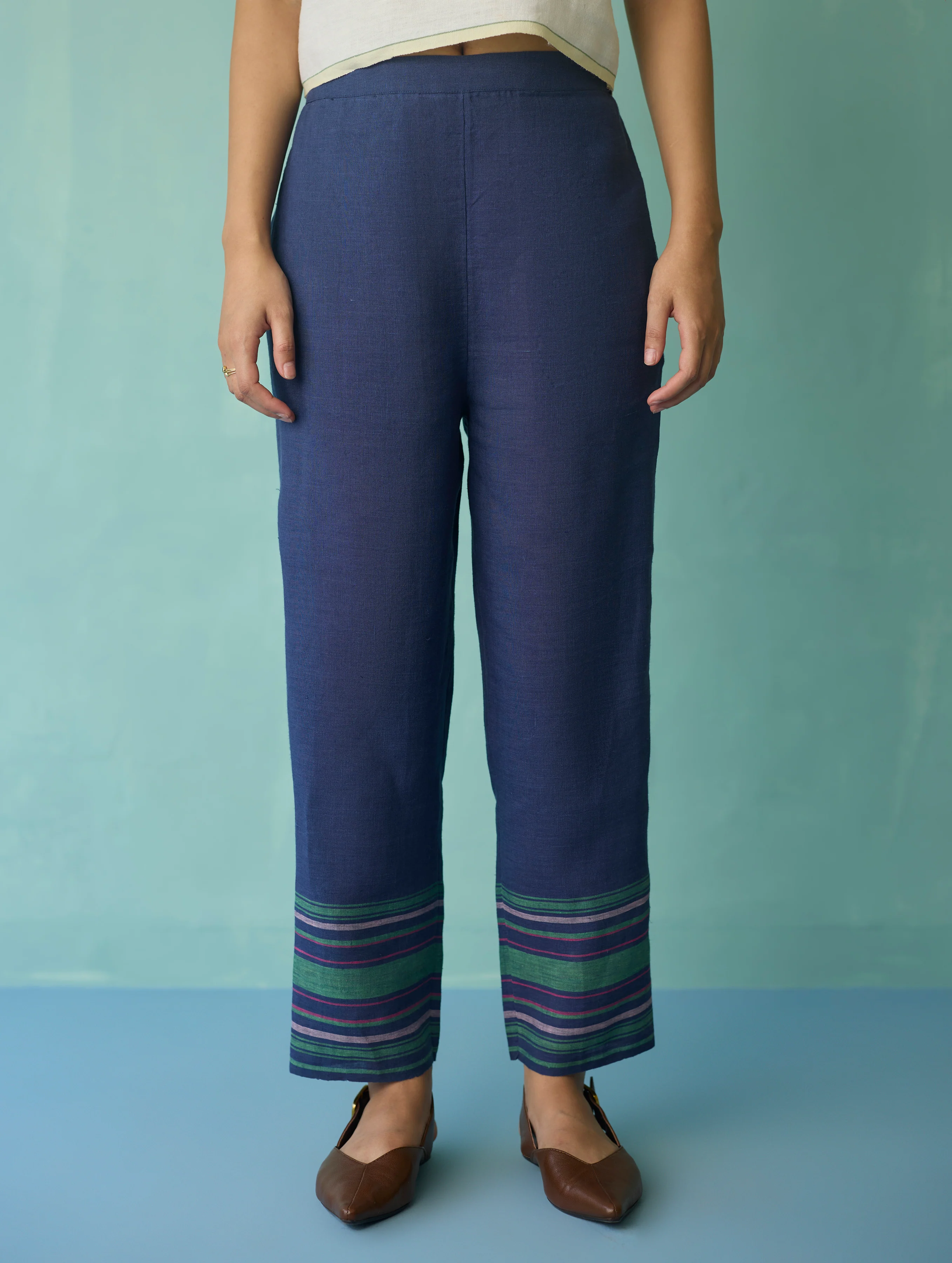 Ines Border Linen Tapered Pants - Indigo - Image 2