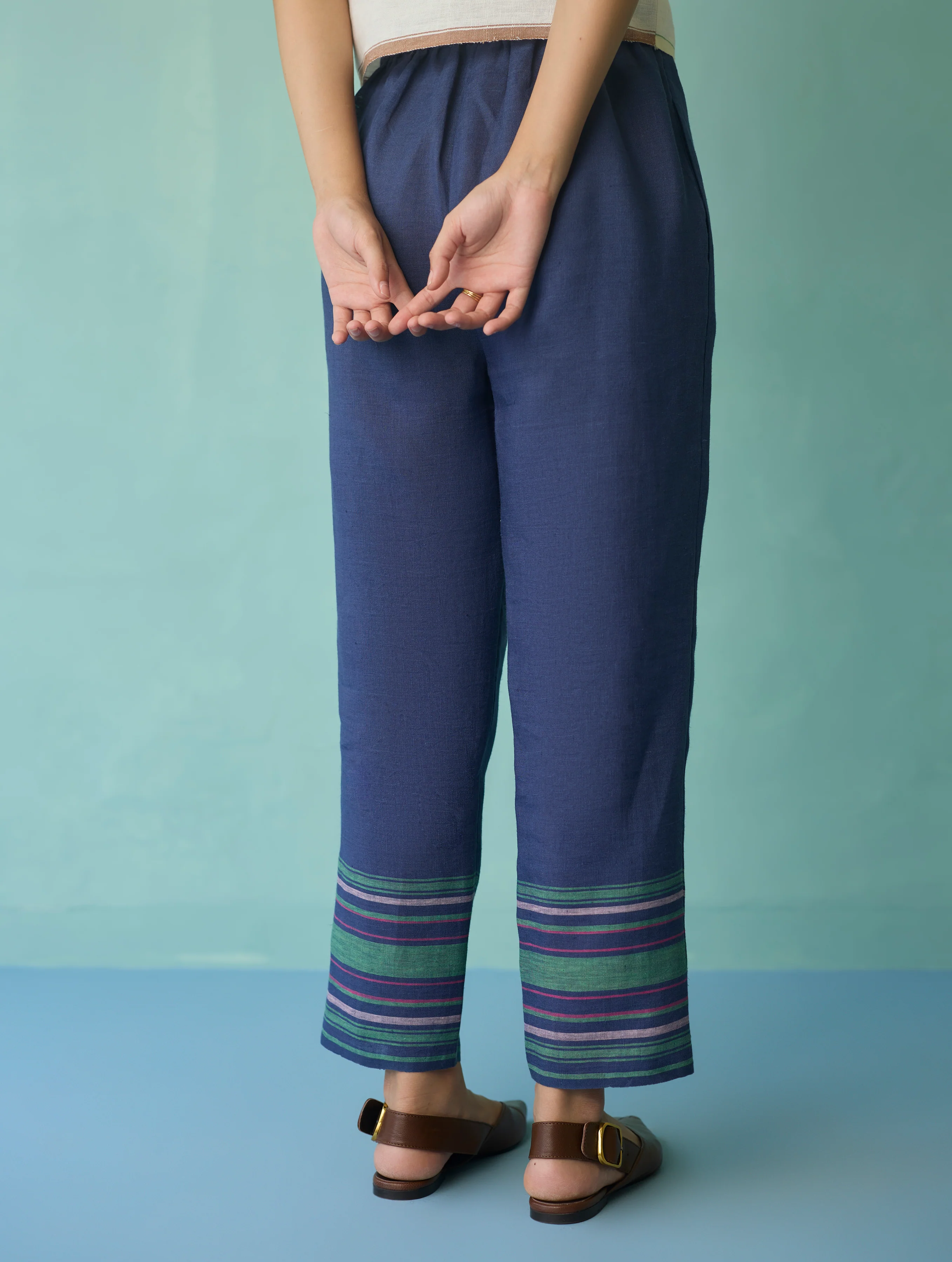 Ines Border Linen Tapered Pants - Indigo - Image 4