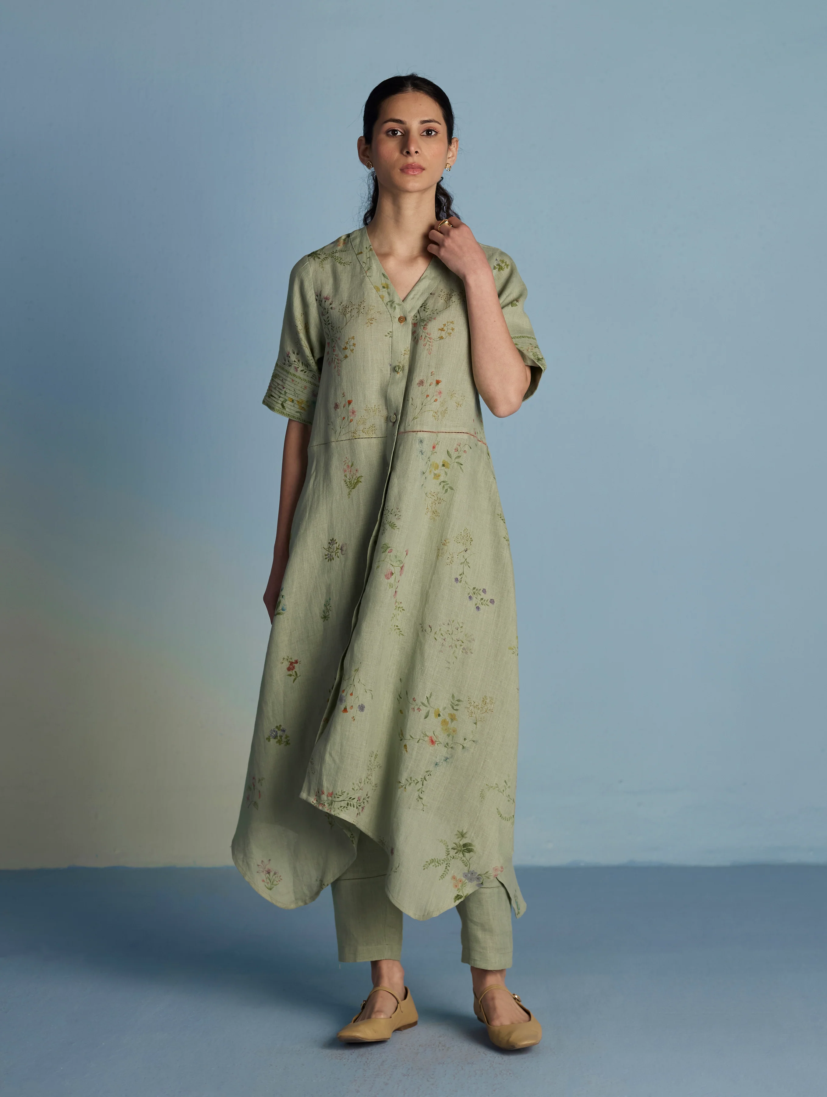 Inoya Shirt Kurta with Handkerchief Hem - Mint - Image 2