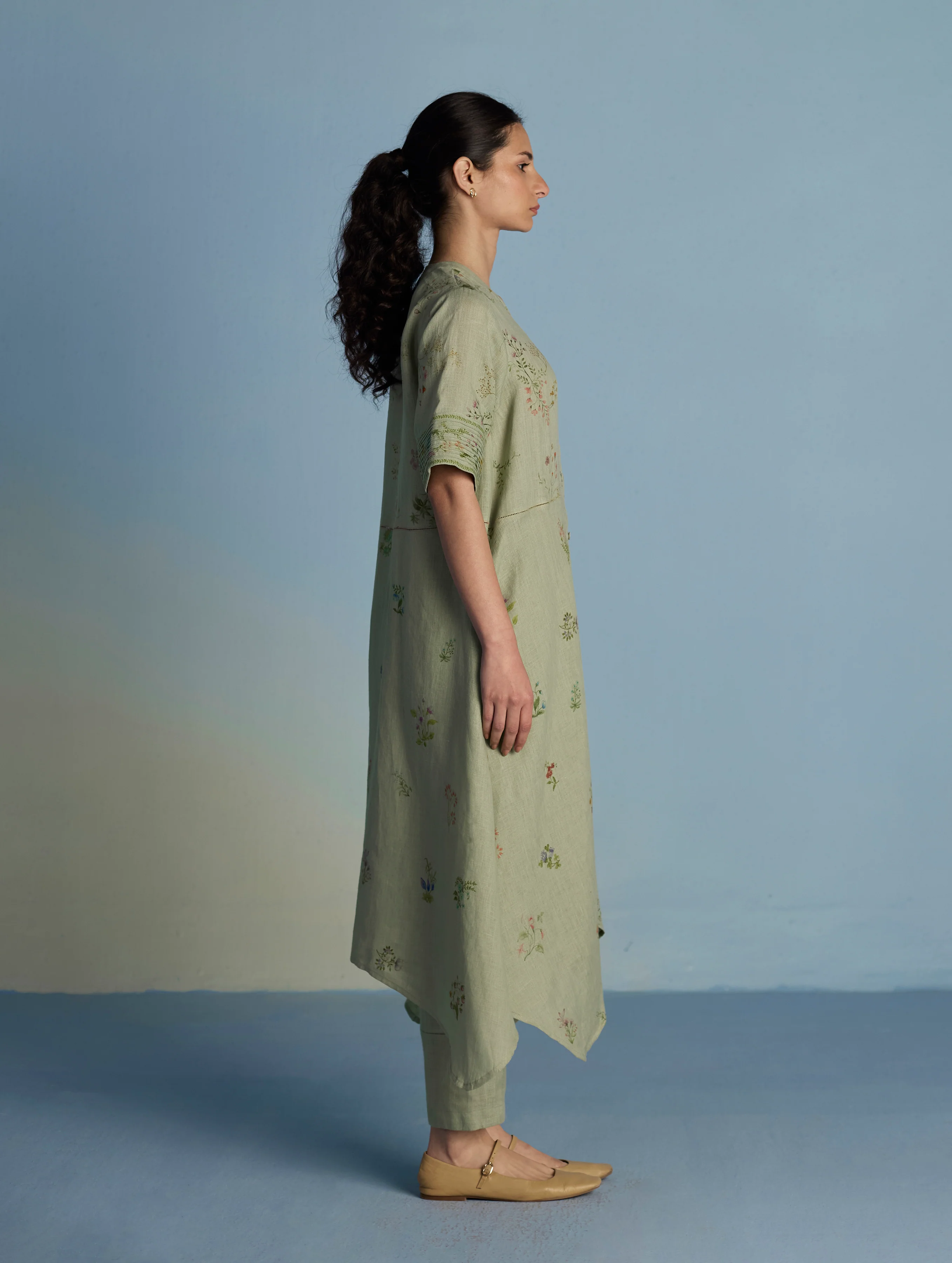Inoya Shirt Kurta with Handkerchief Hem - Mint - Image 6