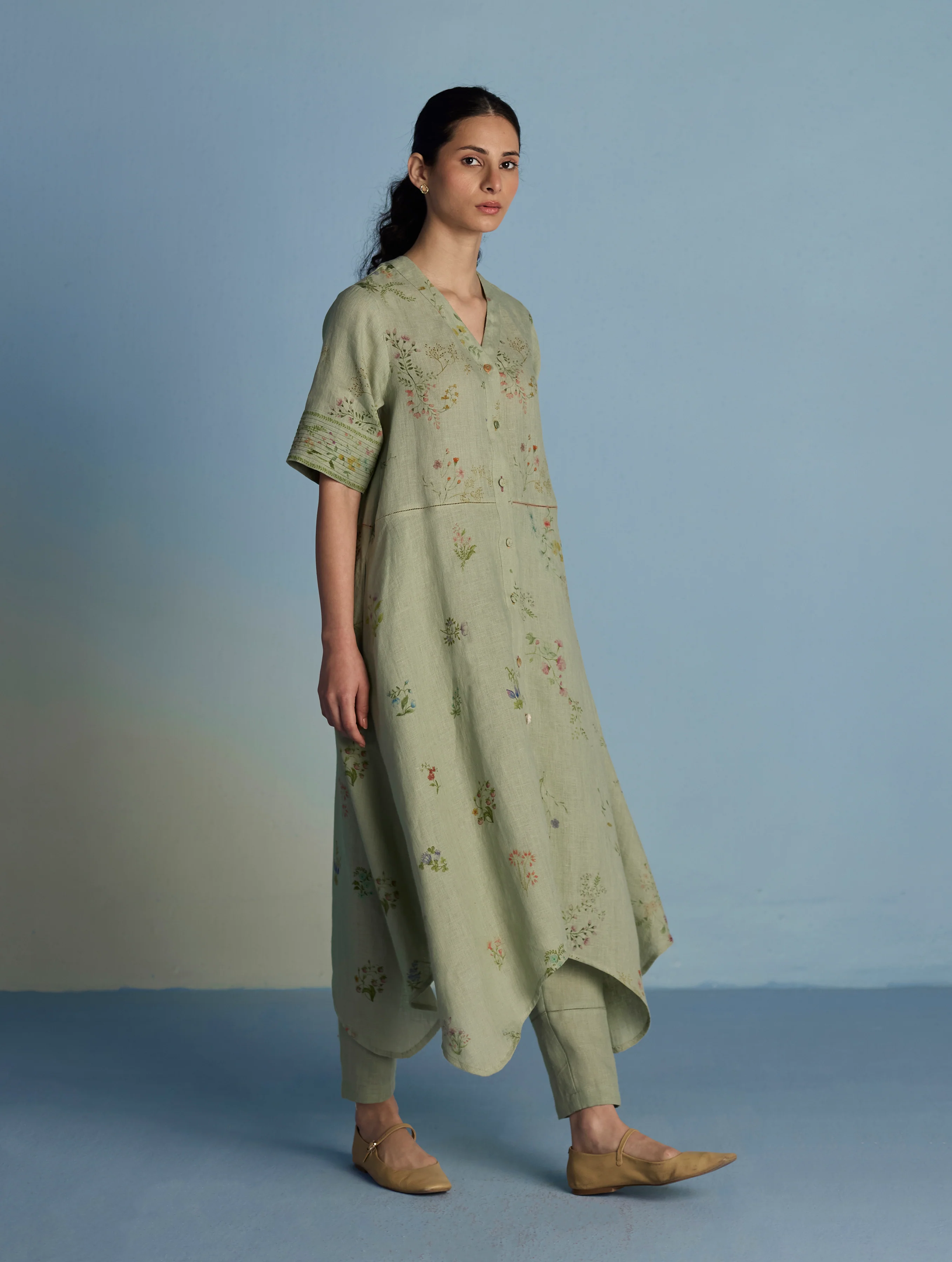 Inoya Shirt Kurta with Handkerchief Hem - Mint - Image 7