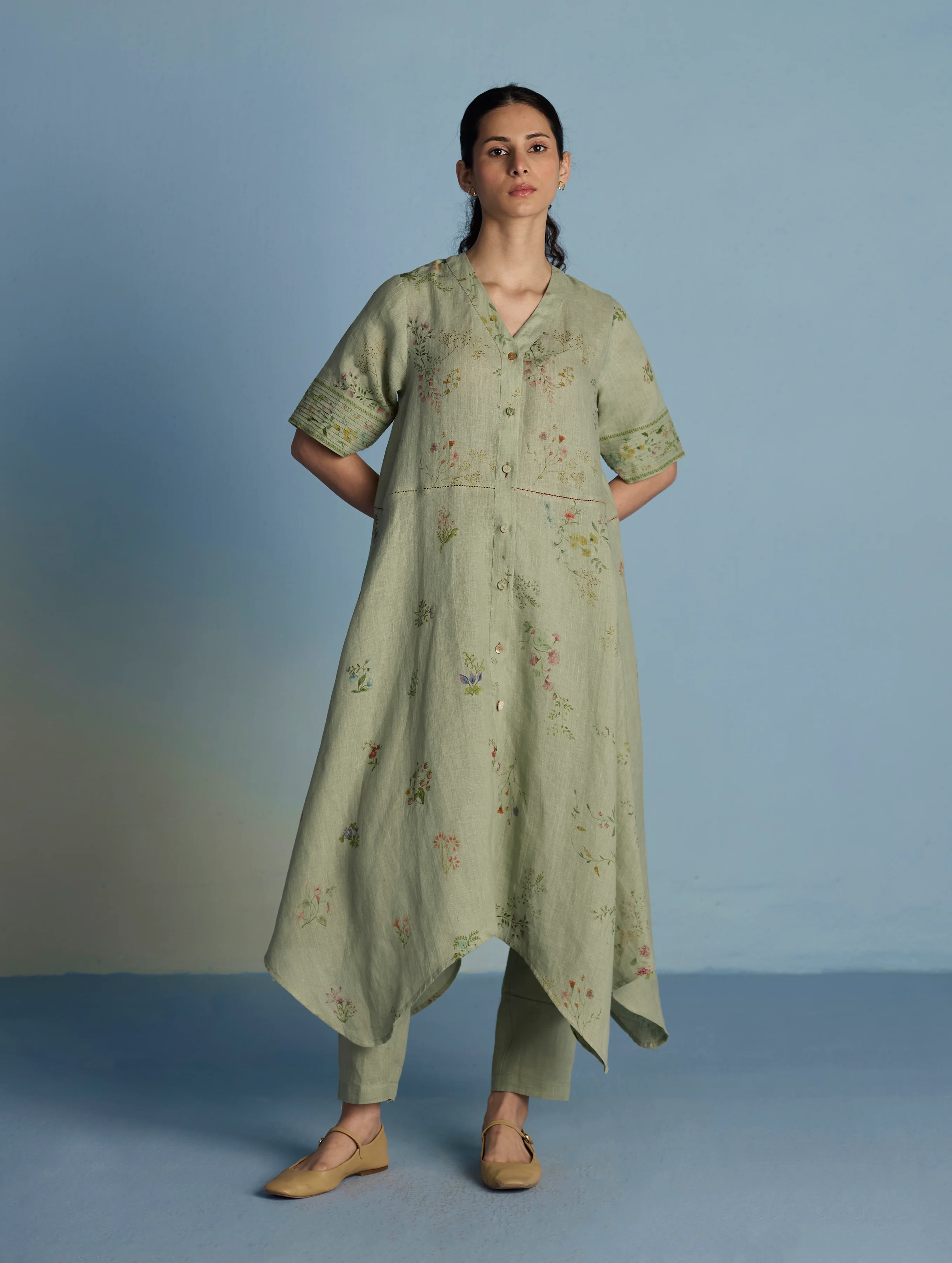 Inoya Shirt Kurta with Handkerchief Hem - Mint - Image 8
