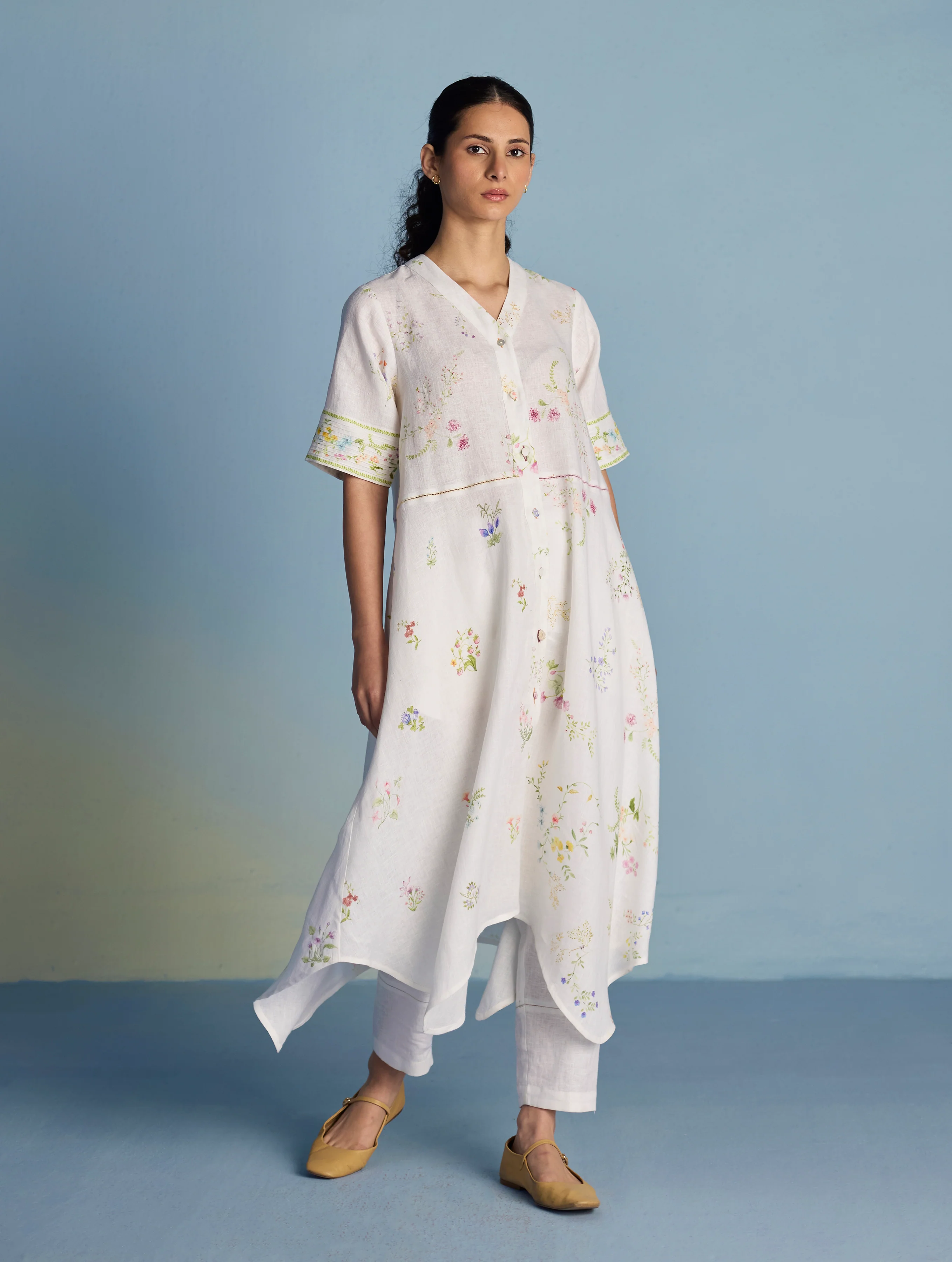 Inoya Shirt Kurta with Handkerchief Hem - White - Image 2