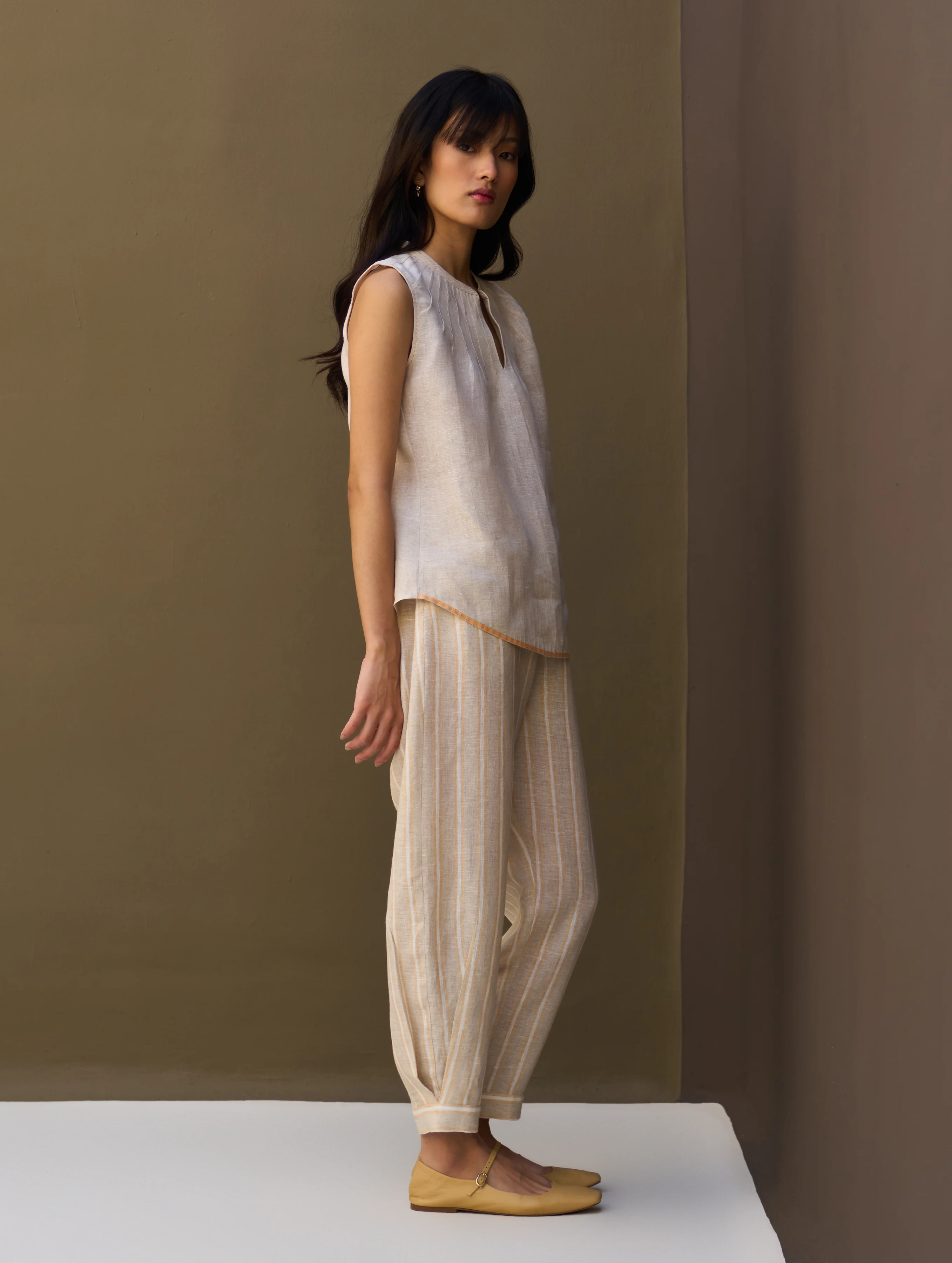 Iona Striped Linen Pant - Natural - Image 2