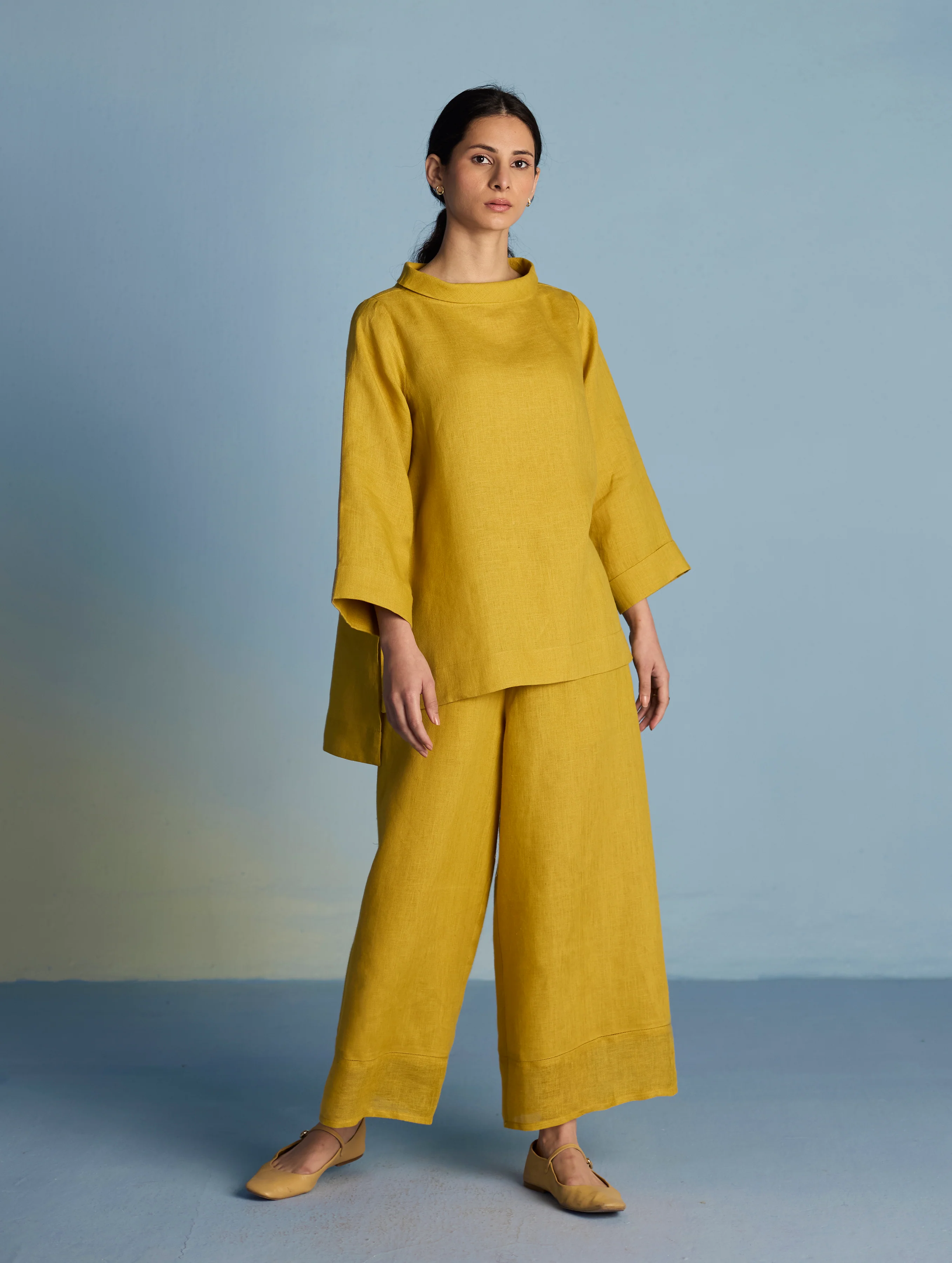 Ishi Boat-Neck Linen Co-ord Set - Ochre - Image 4