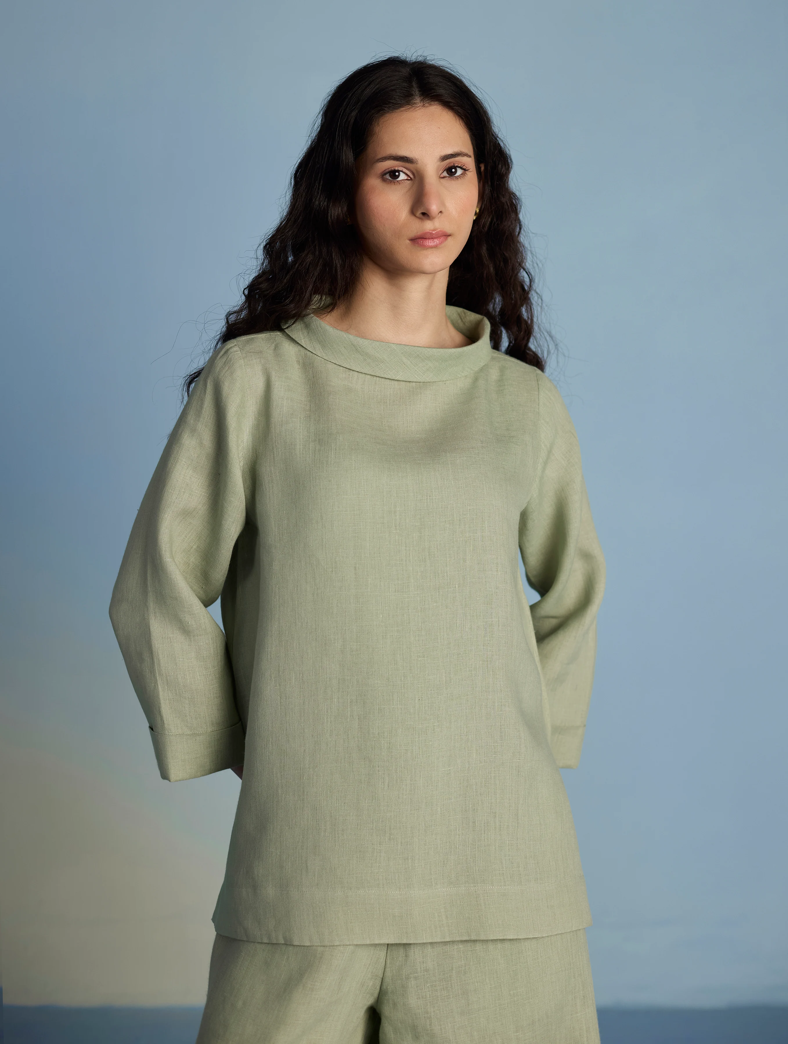 Ishi Boat-Neck Linen Top - Mint - Image 4