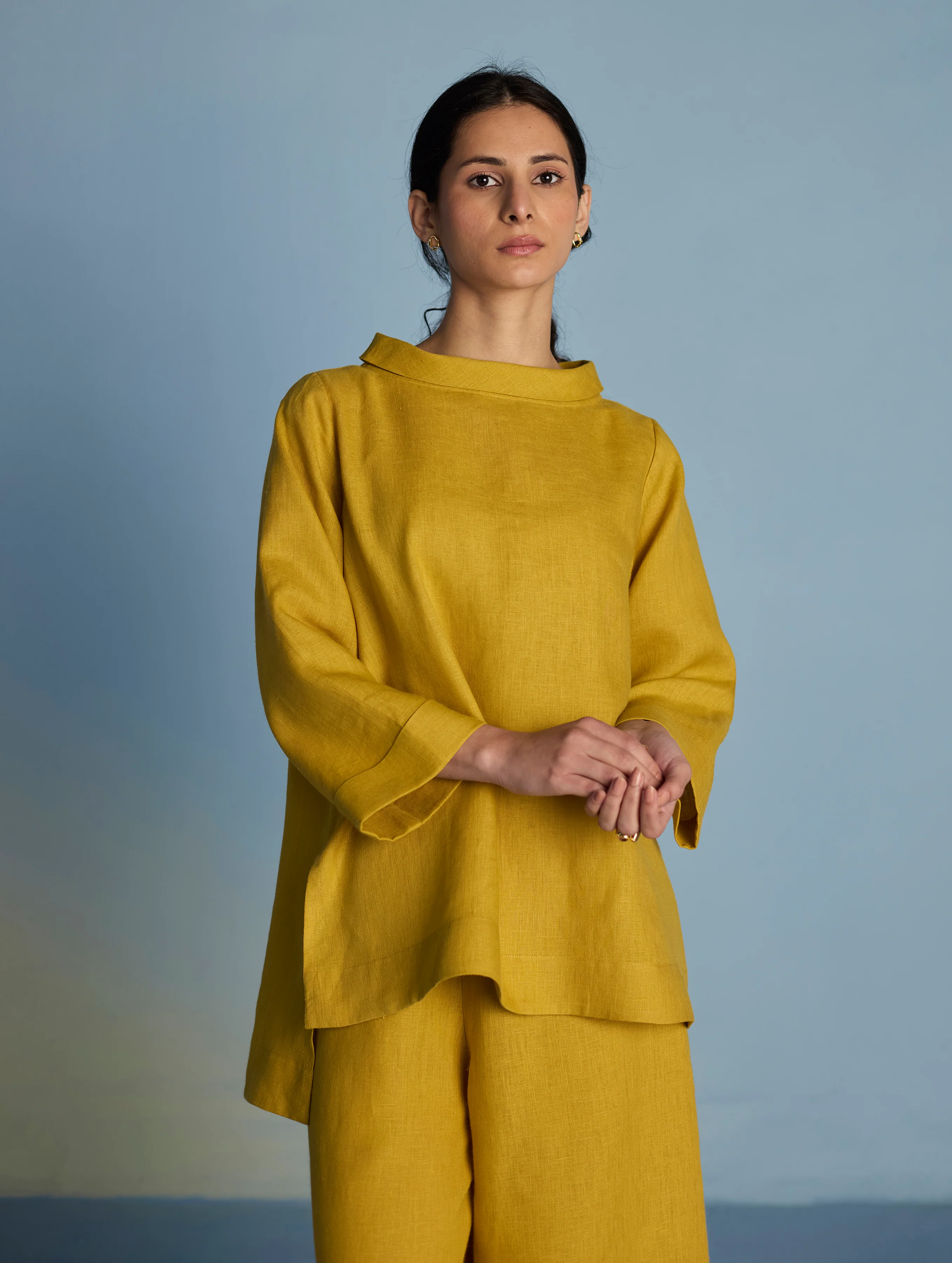 Ishi Boat-Neck Linen Top - Ochre - Image 4