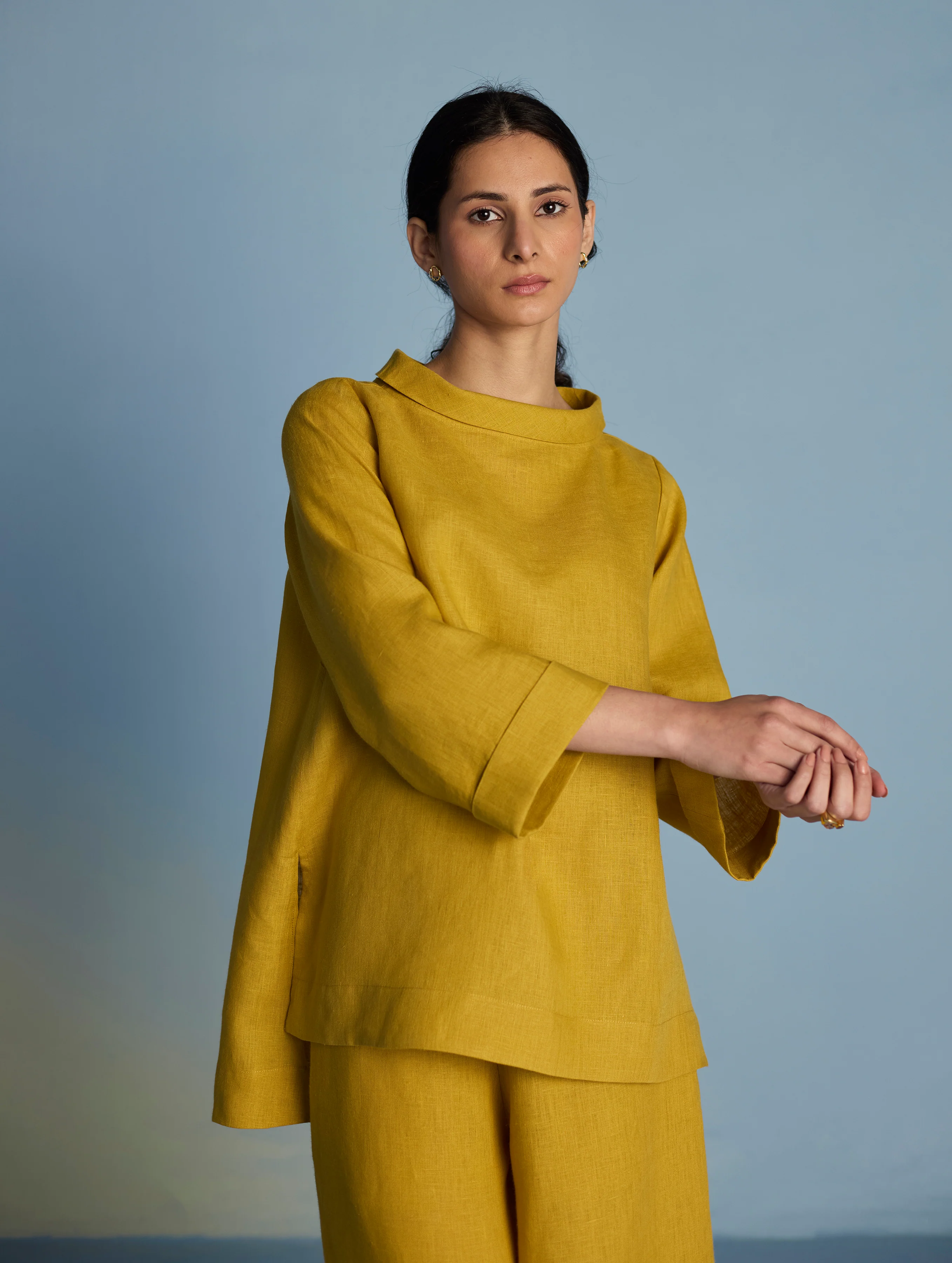 Ishi Boat-Neck Linen Top - Ochre - Image 6