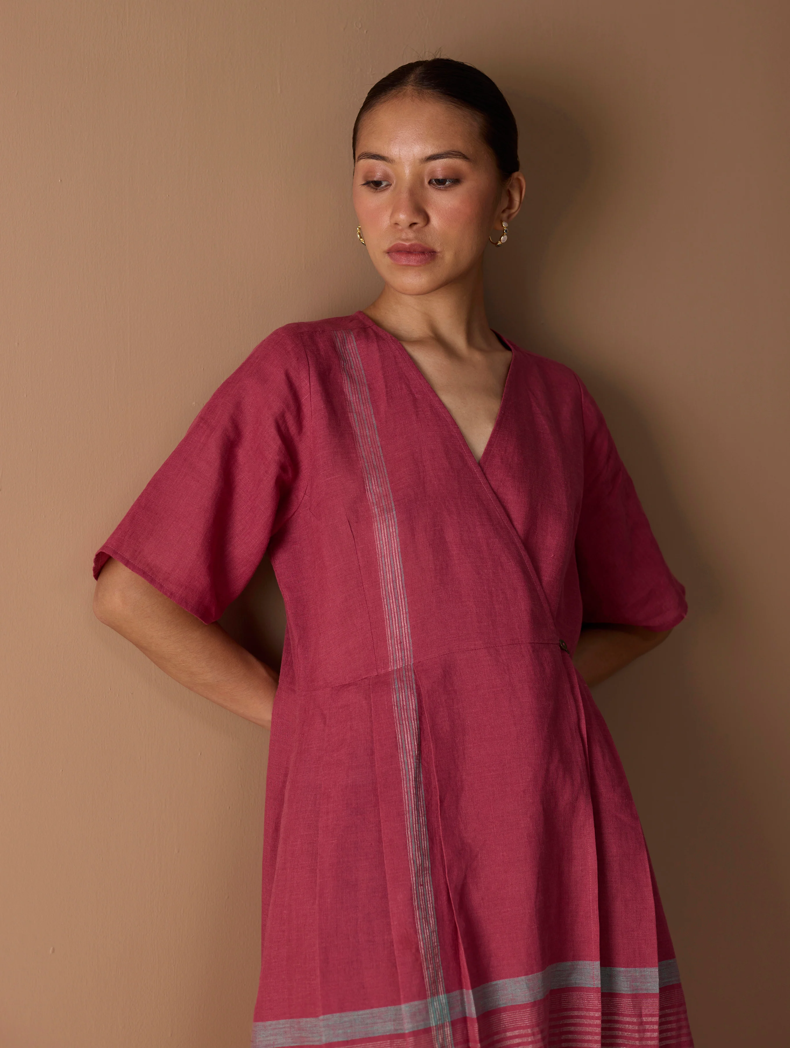 Issa Metallic Wrap Dress - Metallic Crimson - Image 2
