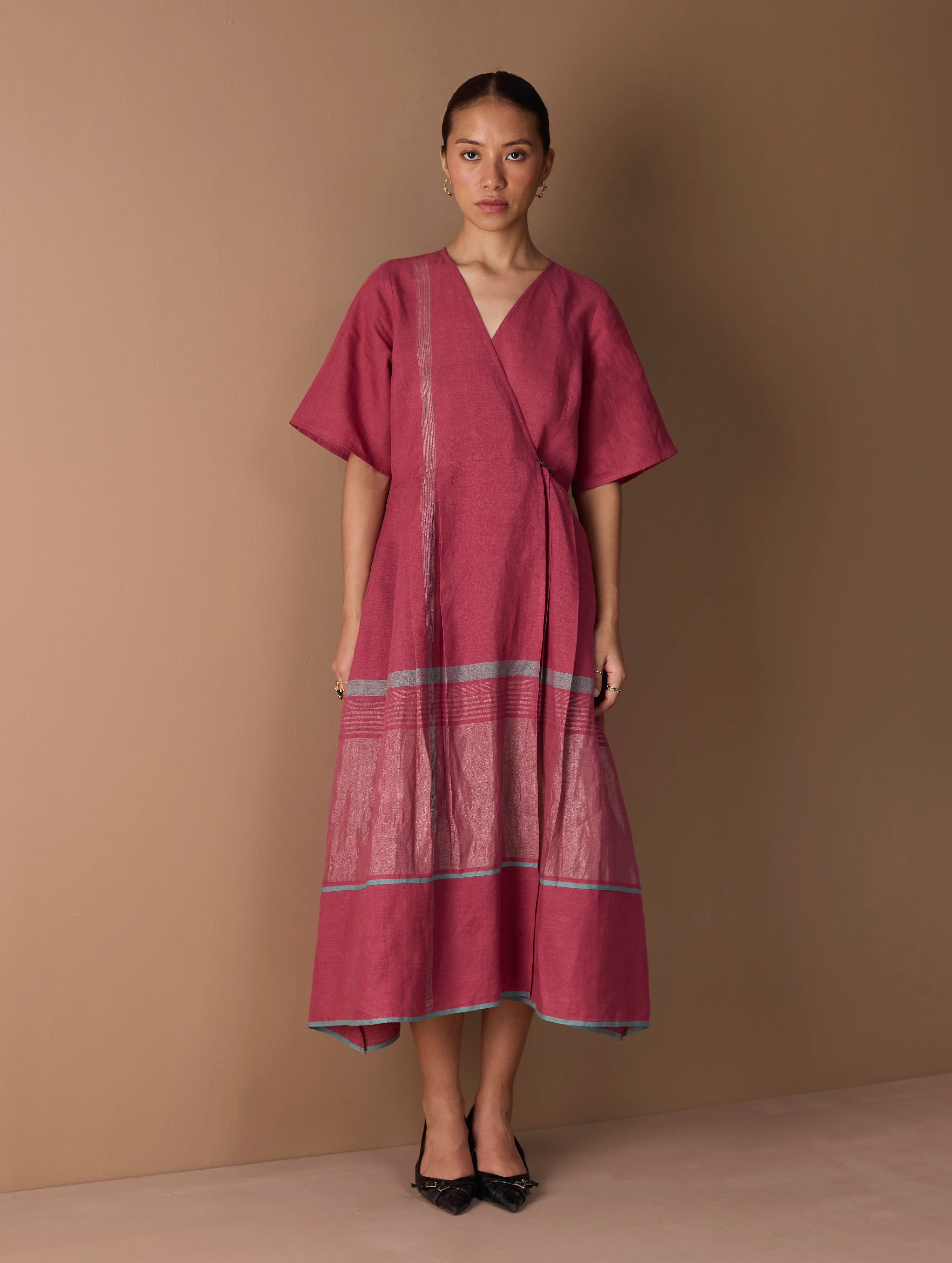 Issa Metallic Wrap Dress - Metallic Crimson - Image 5