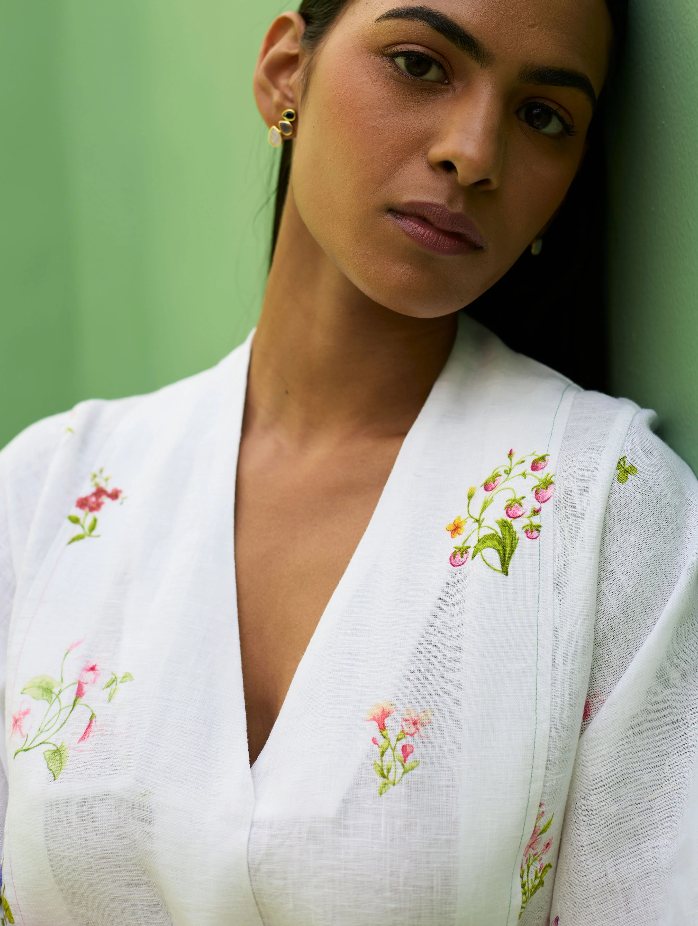 Ita Pleated Floral Linen Dress - Ivory - Image 2