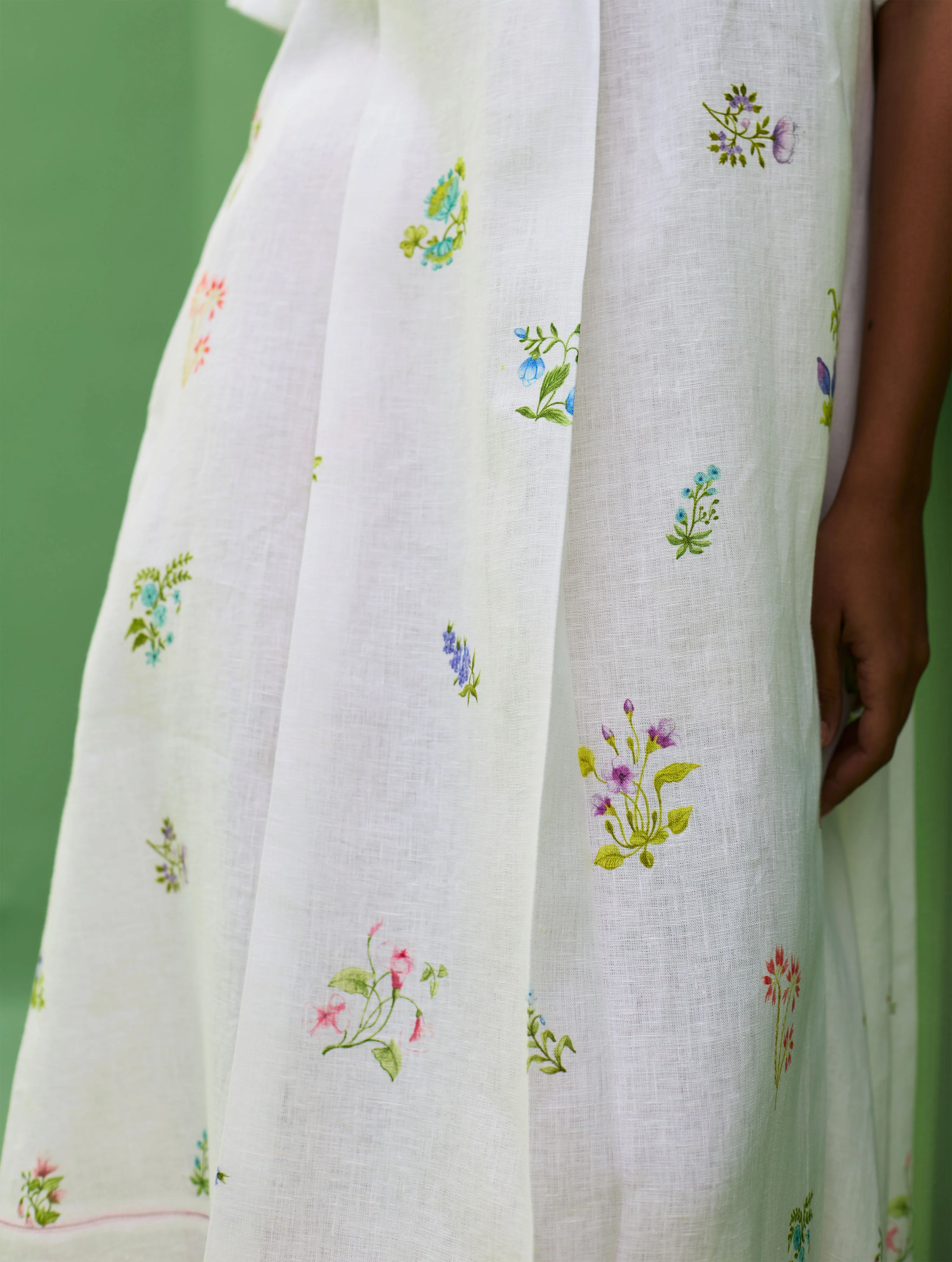 Ita Pleated Floral Linen Dress - Ivory - Image 4