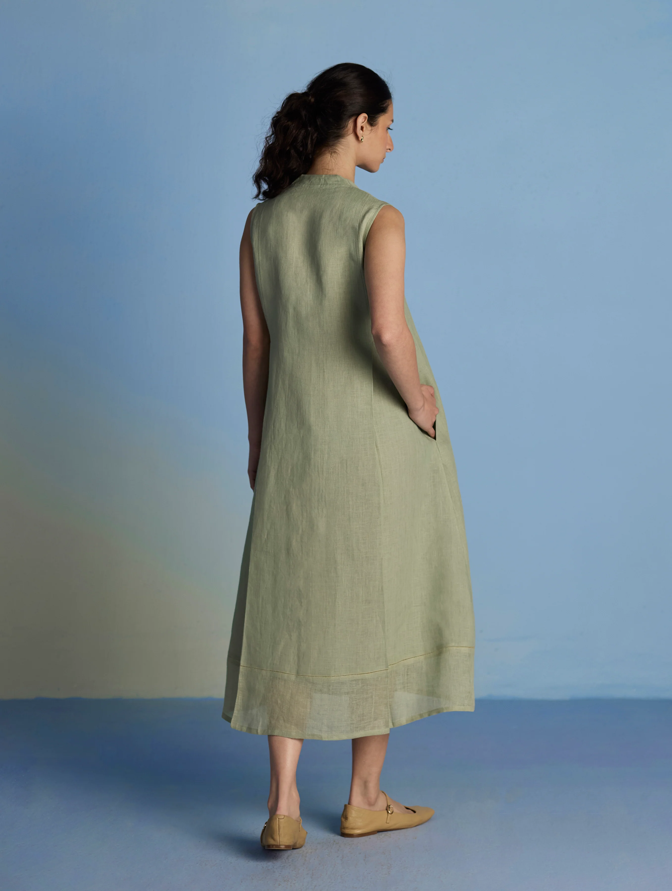 Ita Pleated Linen Dress and Overlay - Mint - Image 10