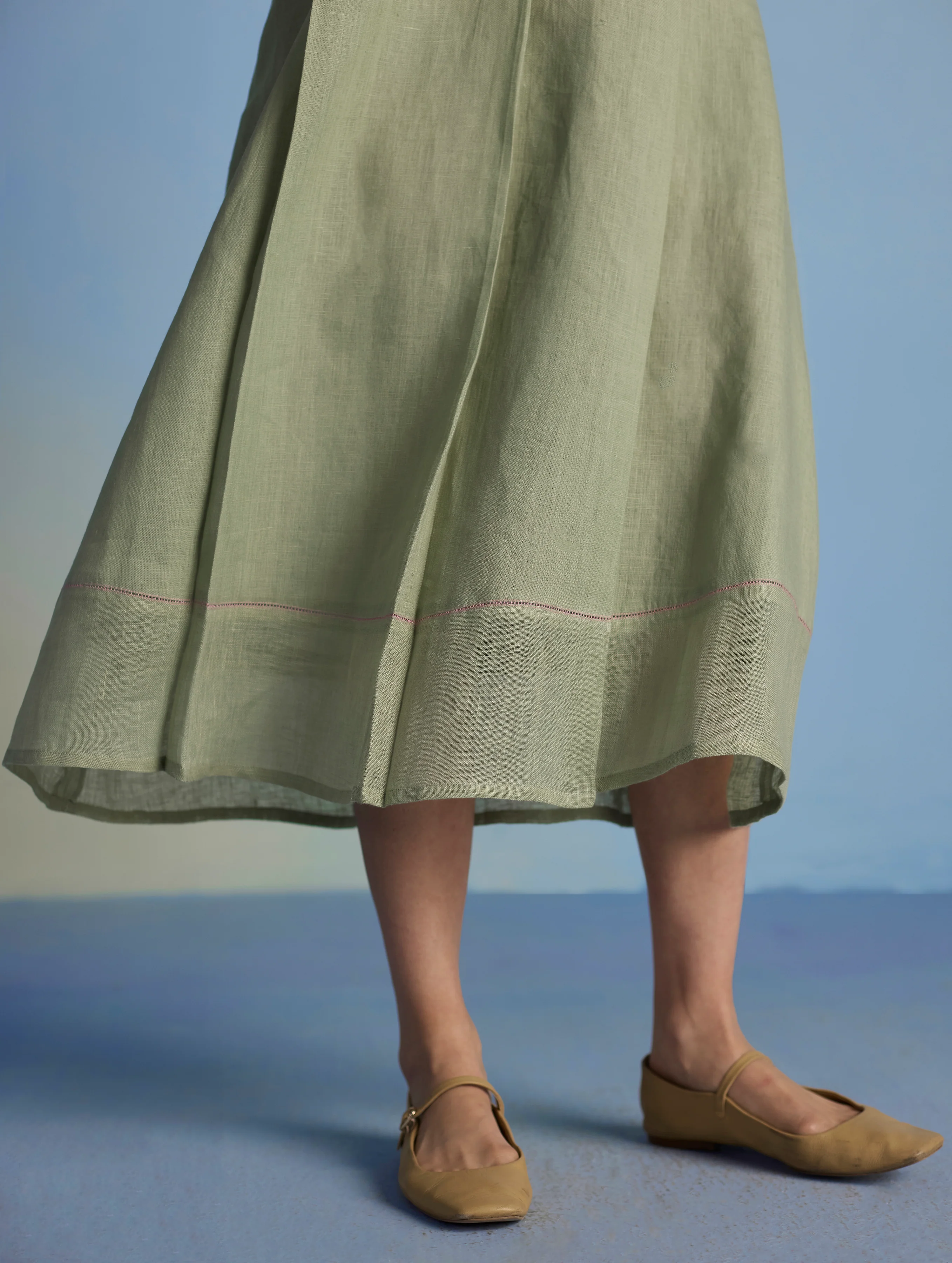 Ita Pleated Linen Dress and Overlay - Mint - Image 11