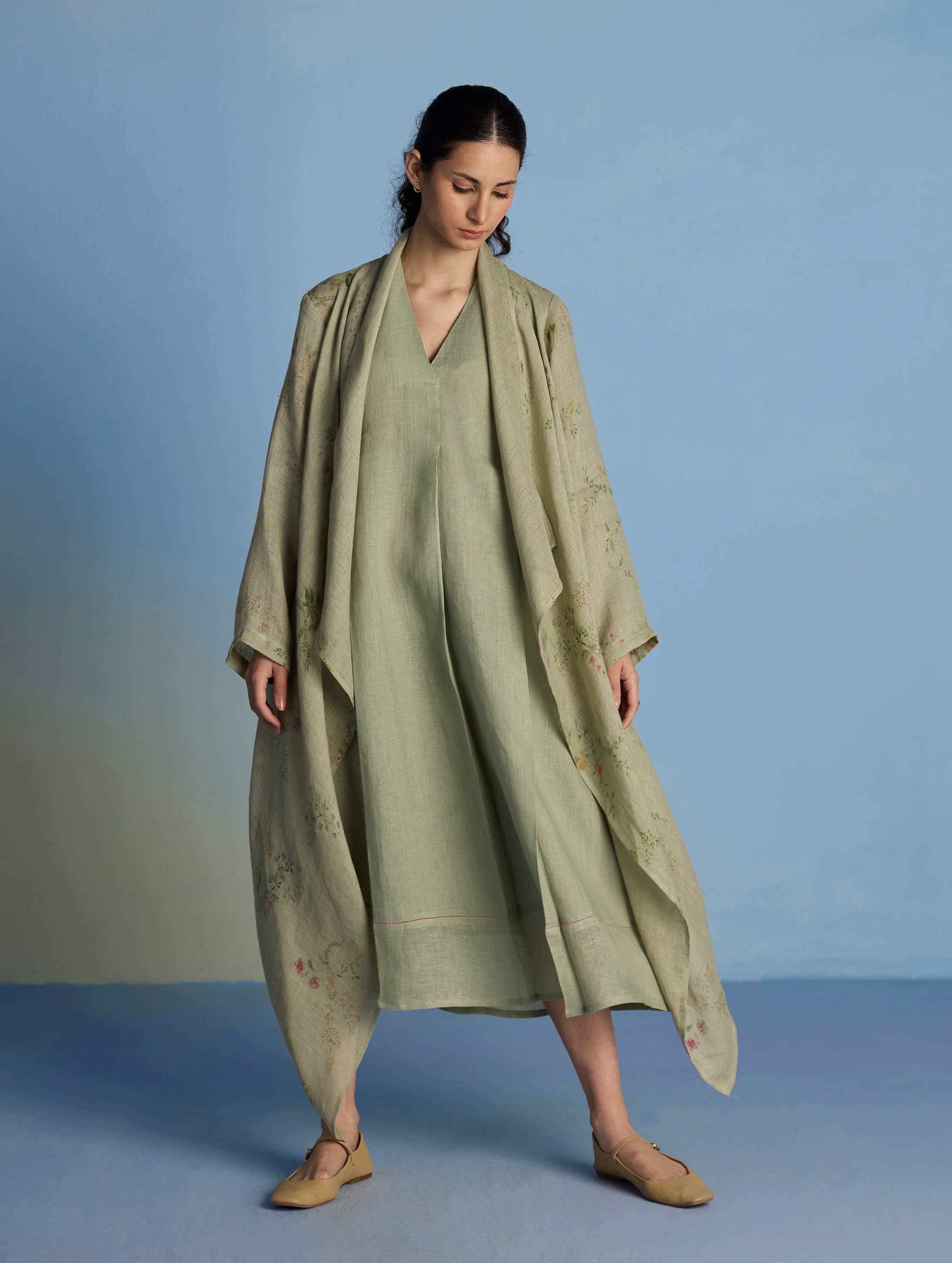Ita Pleated Linen Dress and Overlay - Mint - Image 12