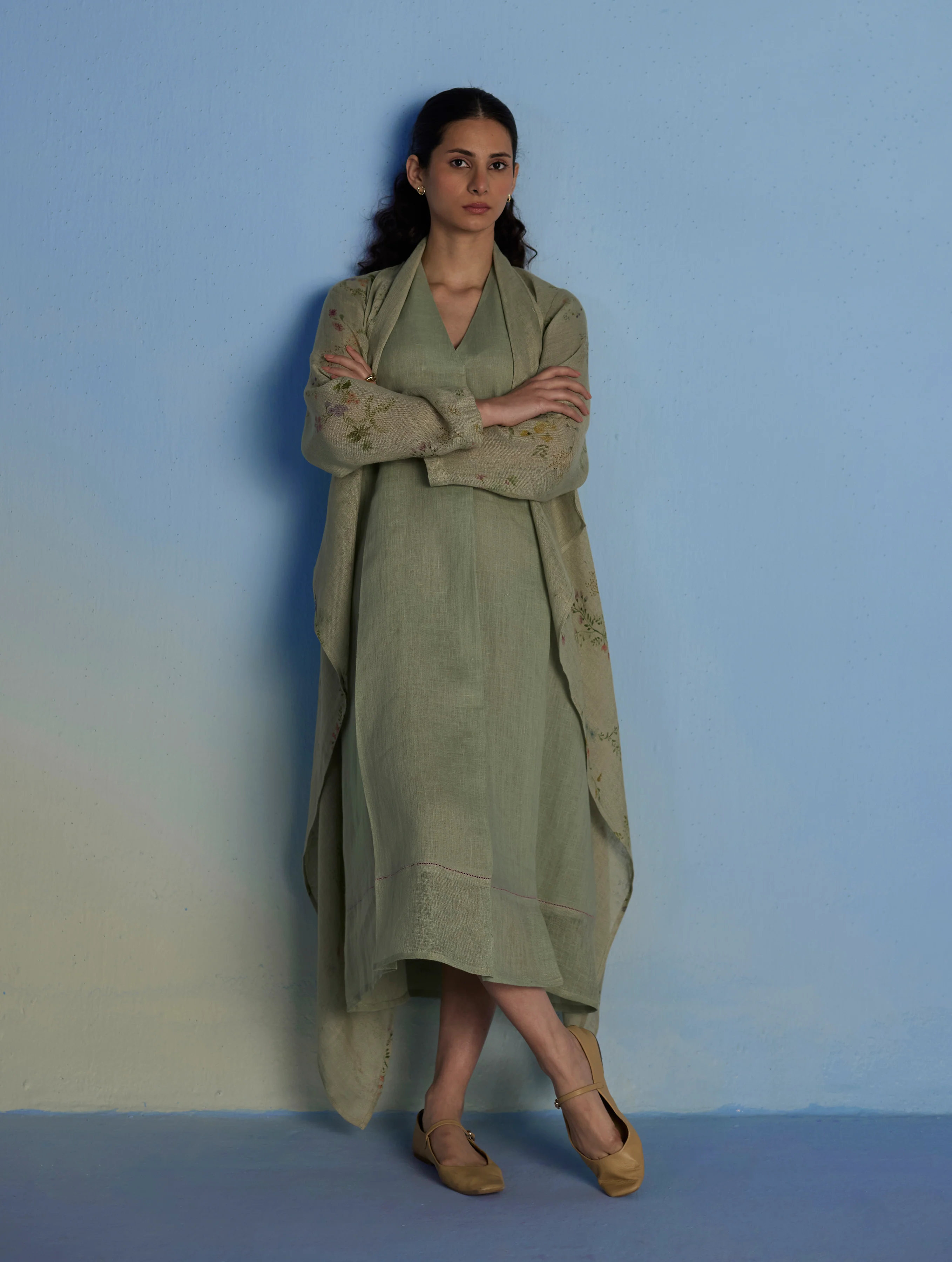 Ita Pleated Linen Dress and Overlay - Mint - Image 13
