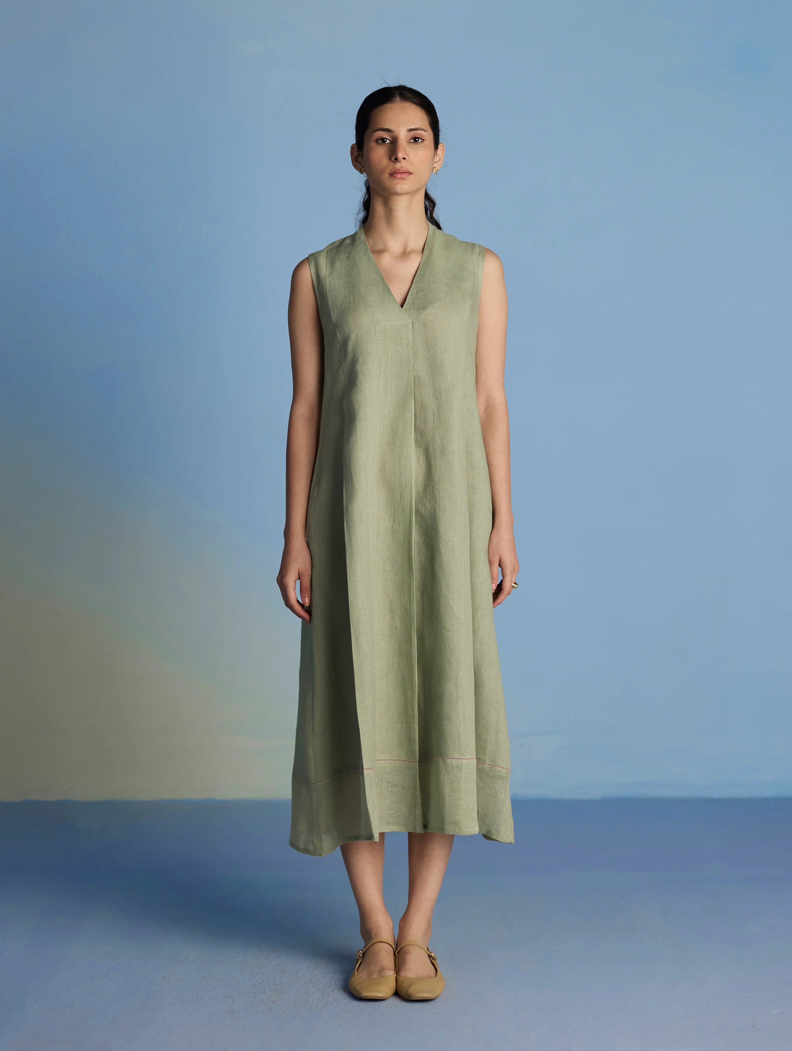 Ita Pleated Linen Dress and Overlay - Mint - Image 3