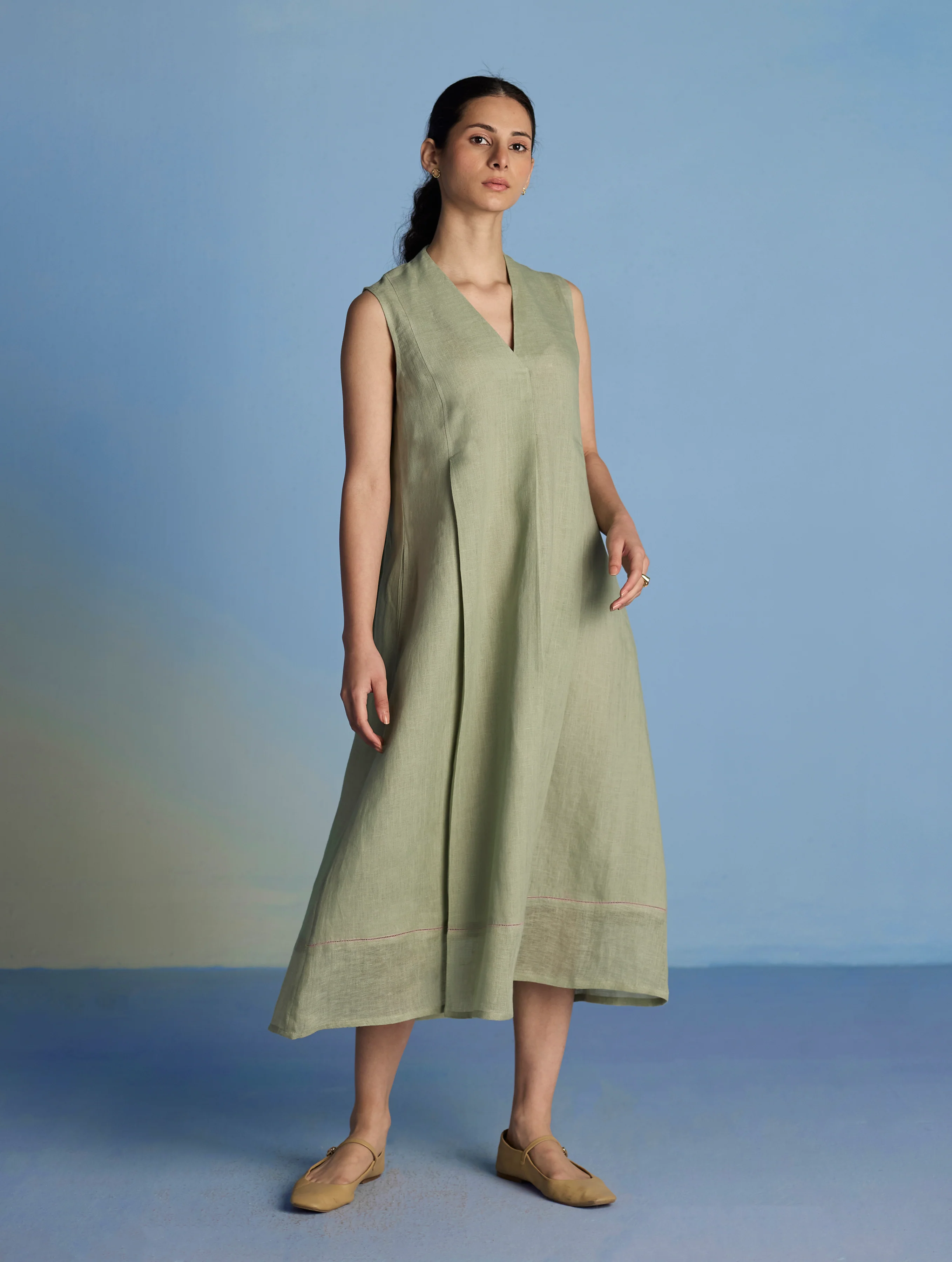 Ita Pleated Linen Dress and Overlay - Mint - Image 5