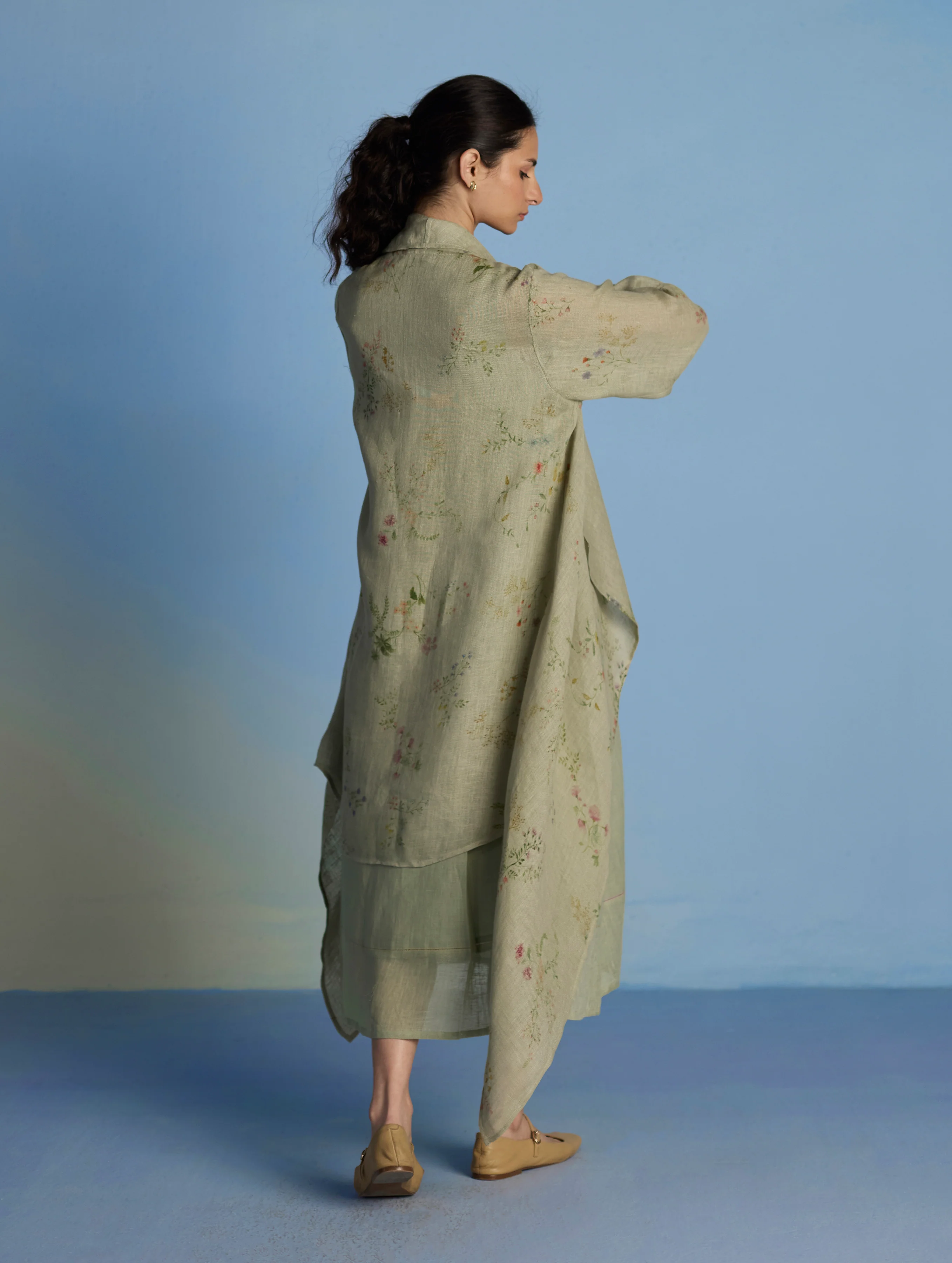 Ita Pleated Linen Dress and Overlay - Mint - Image 7