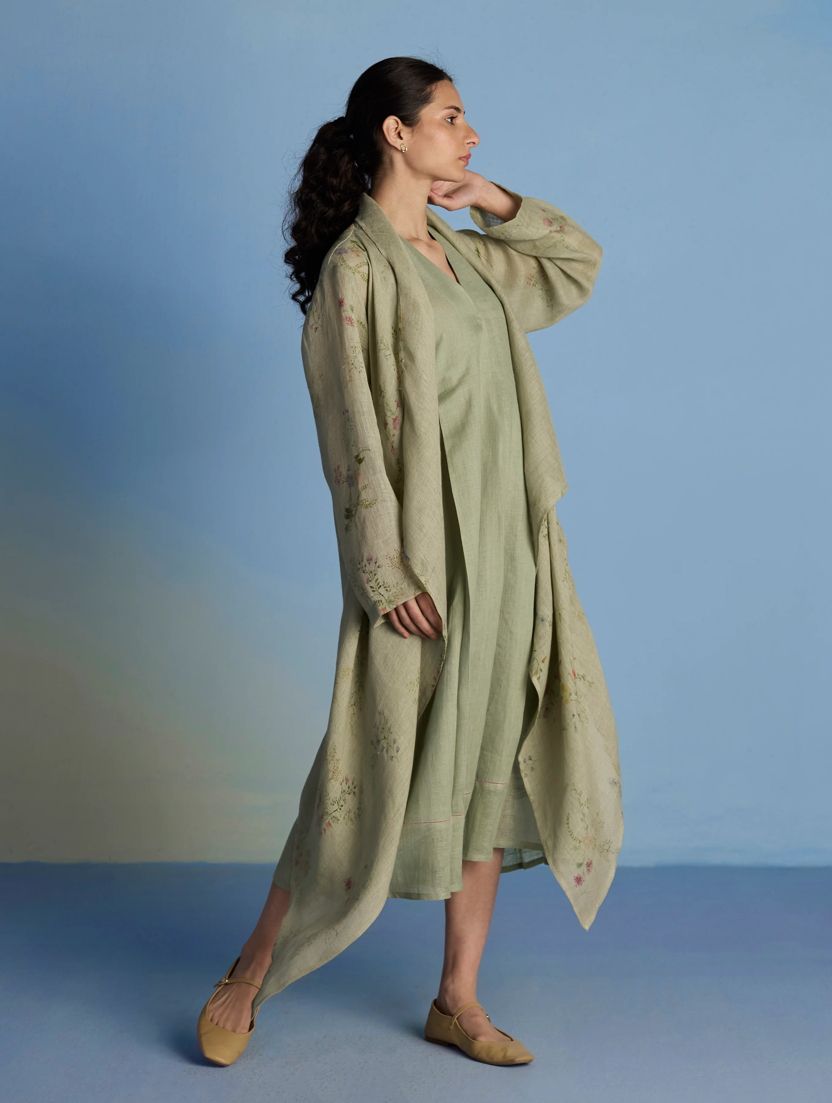 Ita Pleated Linen Dress and Overlay - Mint - Image 8
