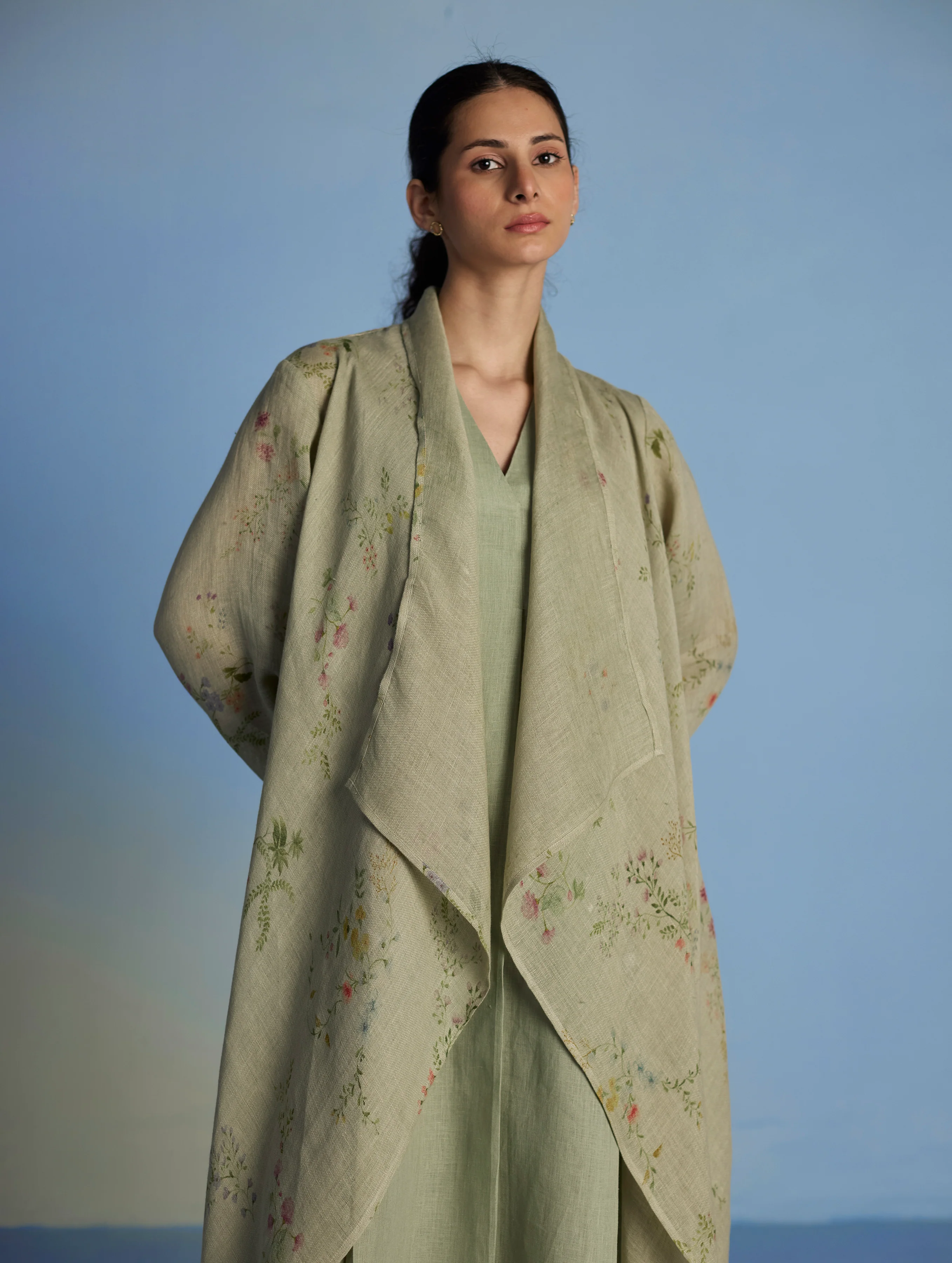 Ita Pleated Linen Dress and Overlay - Mint - Image 9