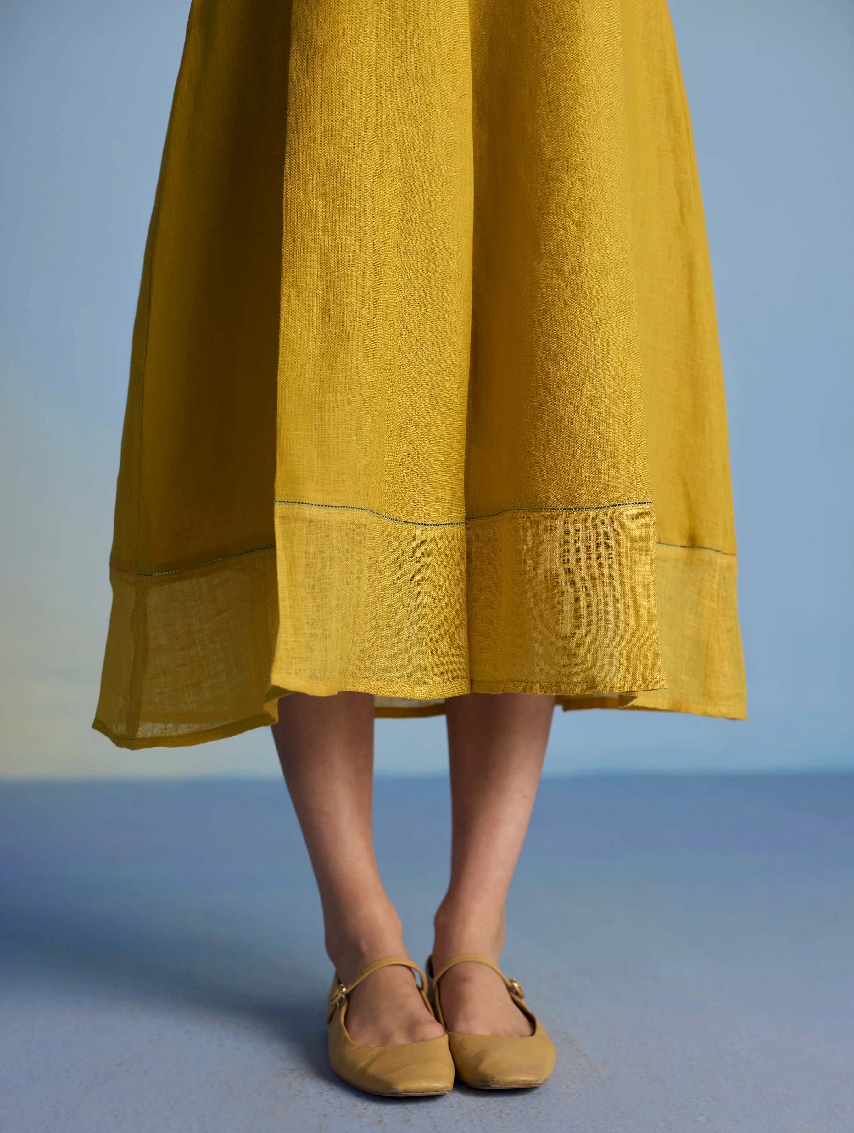 Ita Pleated Linen Dress and Overlay - Ochre - Image 10