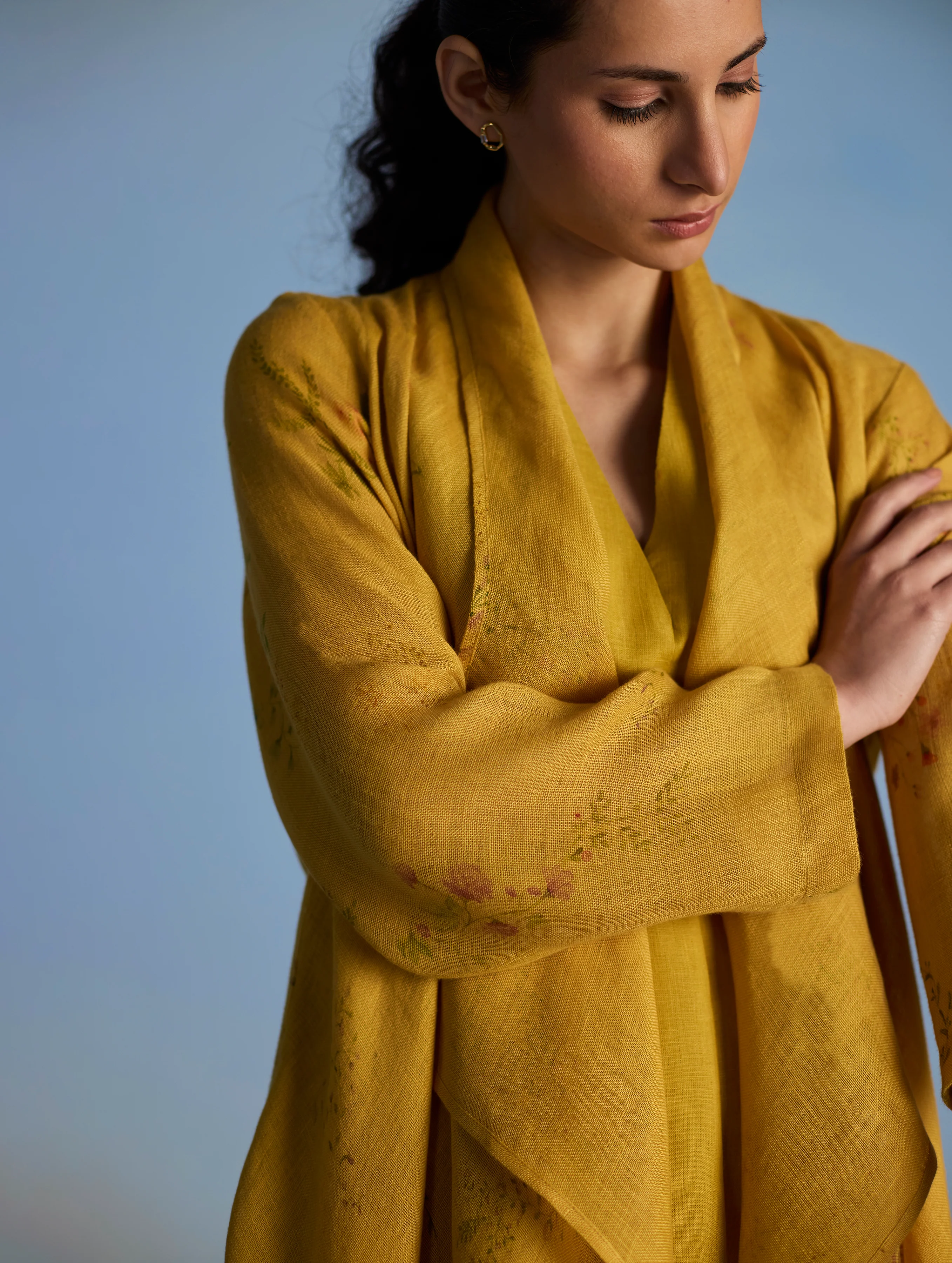 Ita Pleated Linen Dress and Overlay - Ochre - Image 7