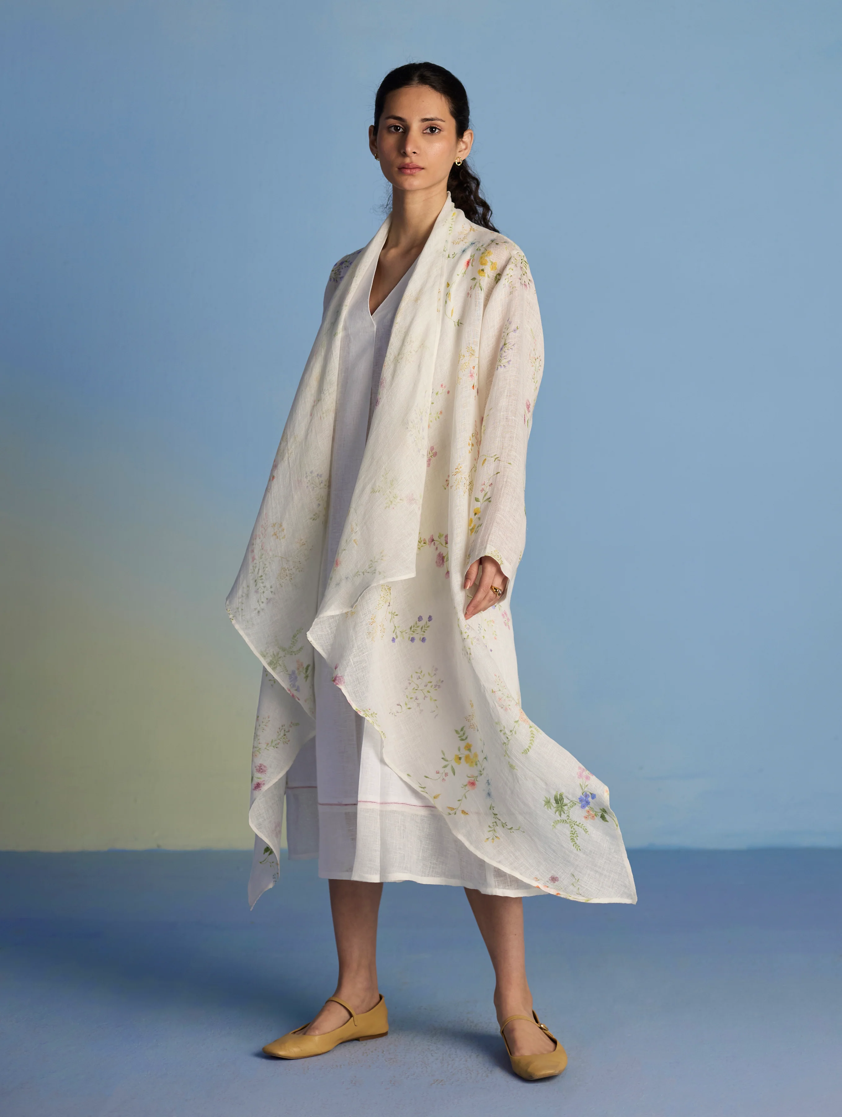 Ita Pleated Linen Dress and Overlay - White - Image 2