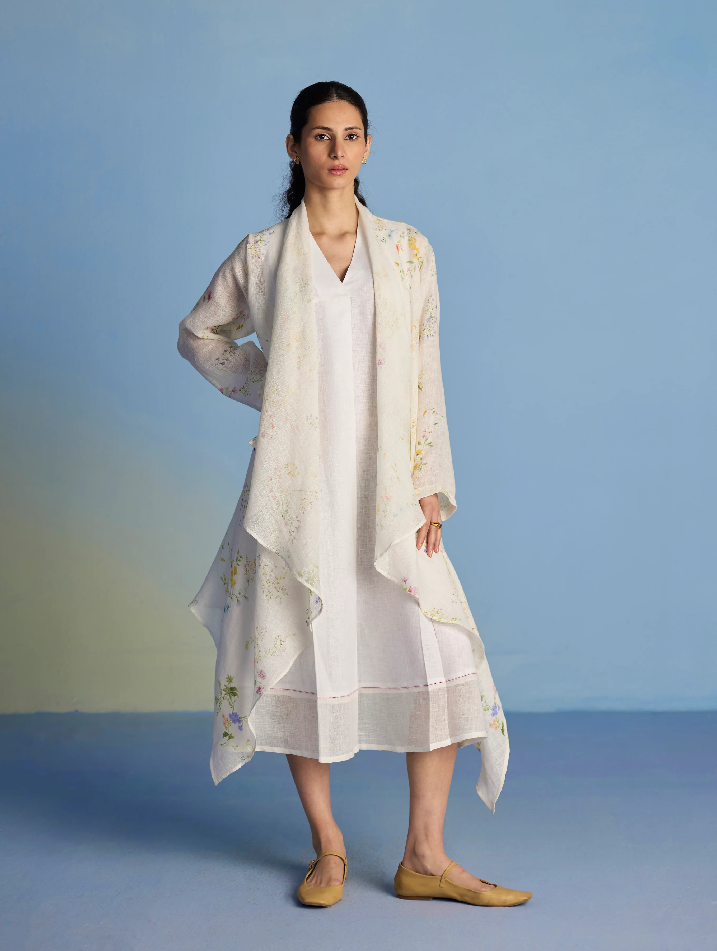 Ita Pleated Linen Dress and Overlay - White - Image 6