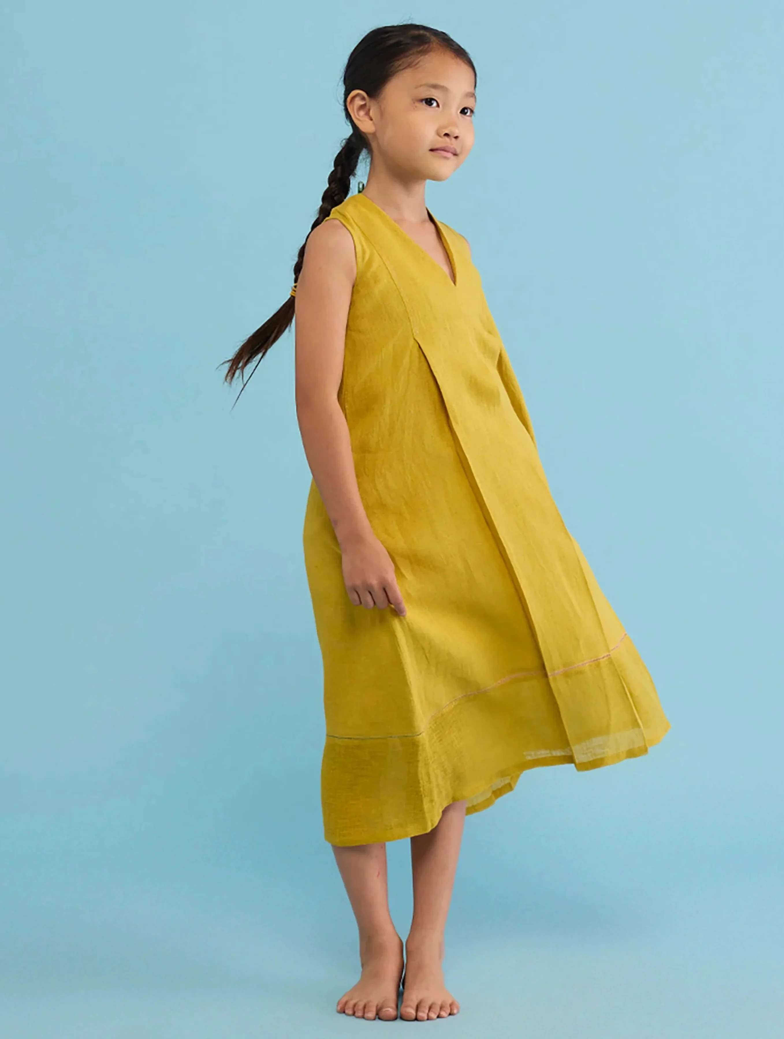 Ita Pleated Linen Dress - Ochre - Image 5