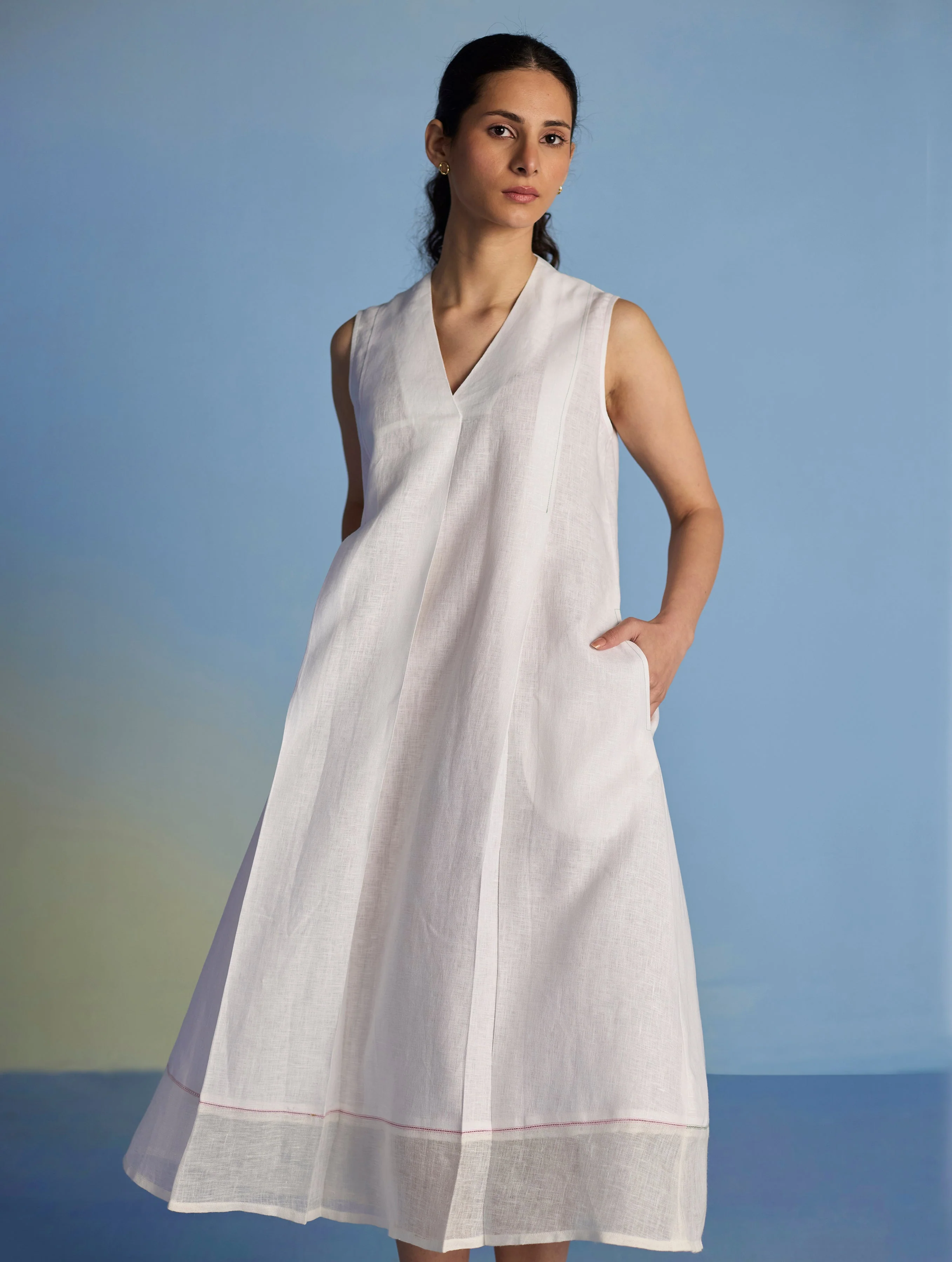 Ita Pleated Linen Dress - White - Image 2