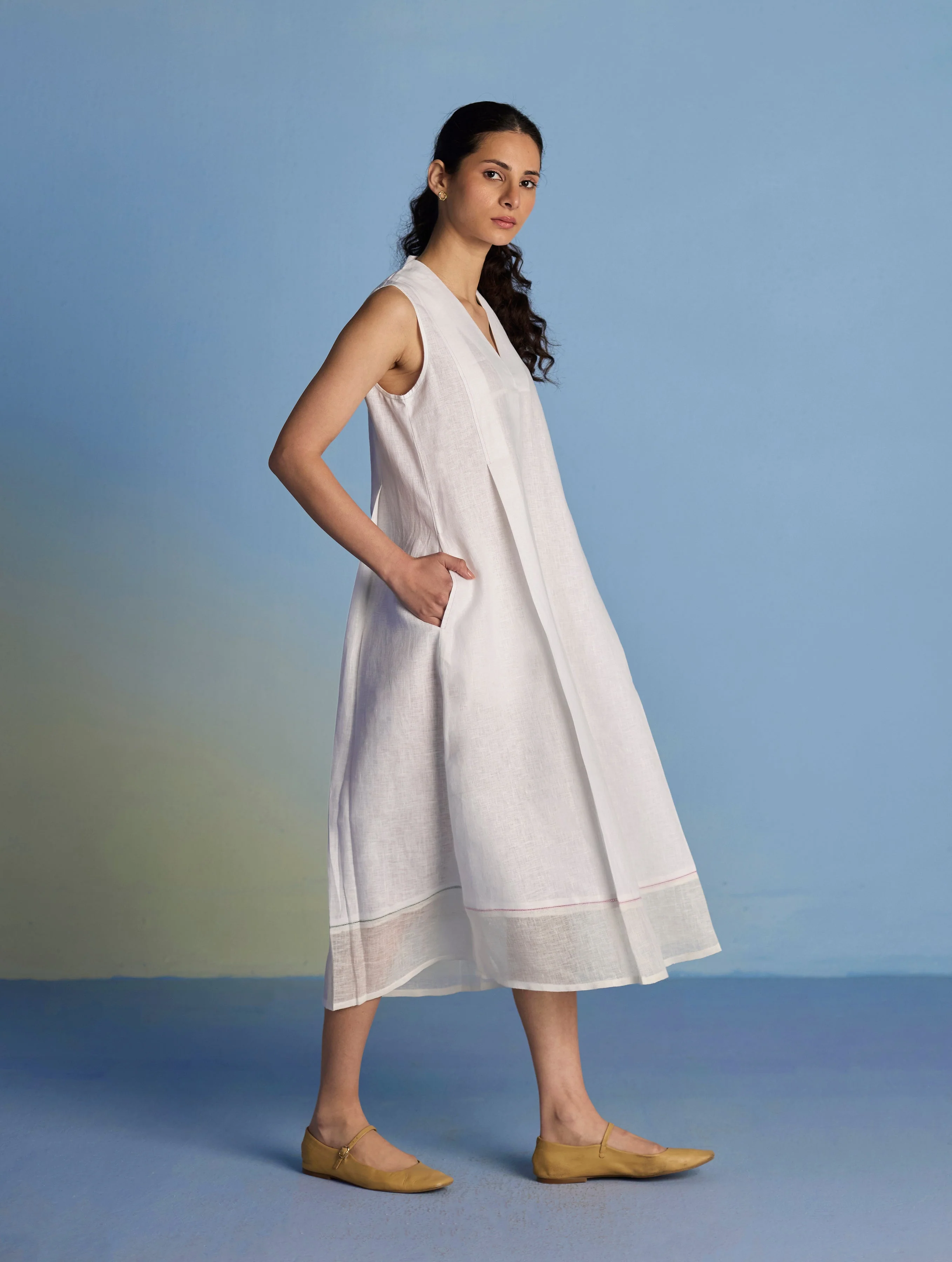 Ita Pleated Linen Dress - White - Image 7