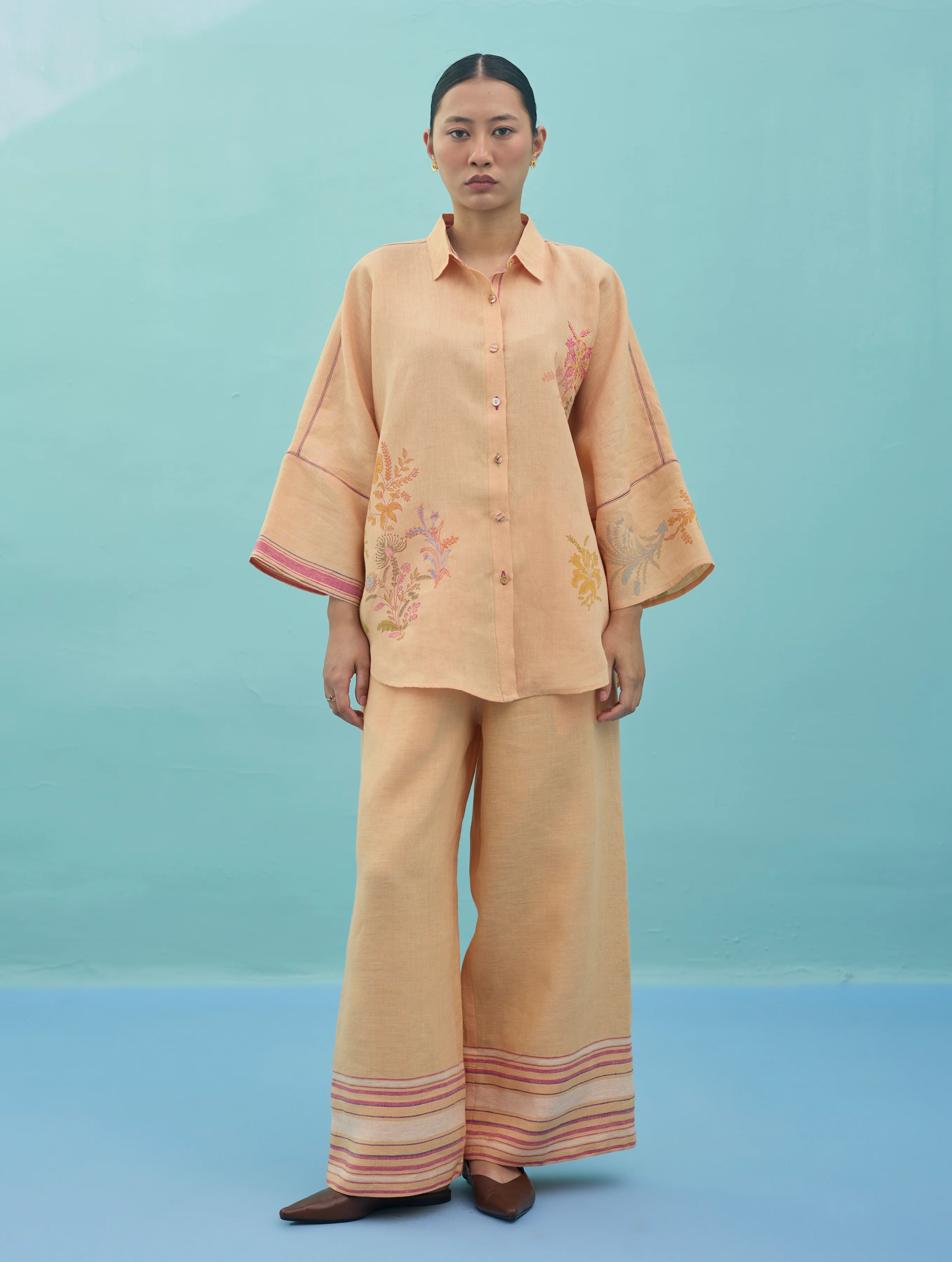 Iva Block Printed Embroidered Co-ord Set - Apricot - Image 8