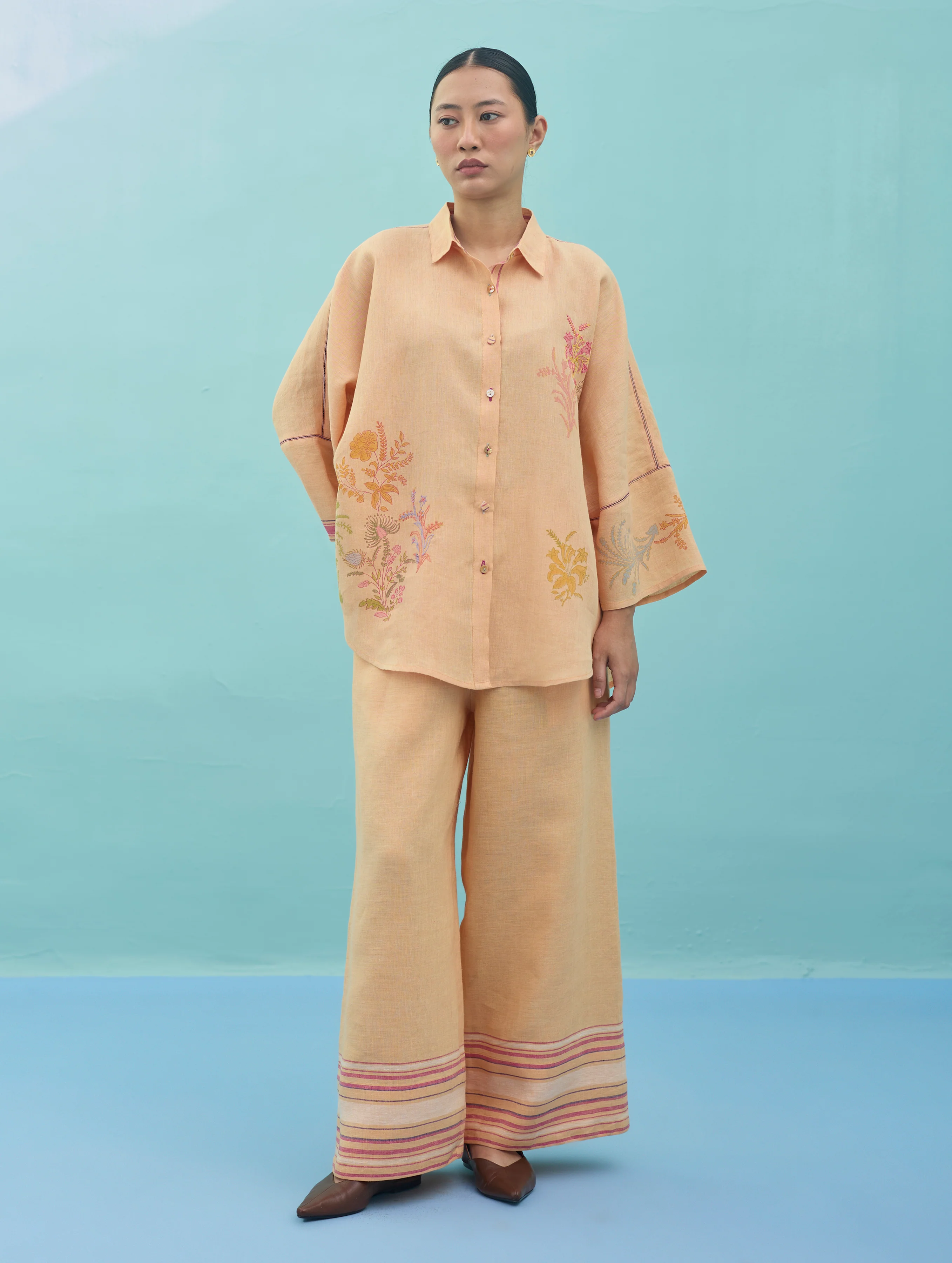 Iva Block Printed Embroidered Co-ord Set - Apricot - Image 9